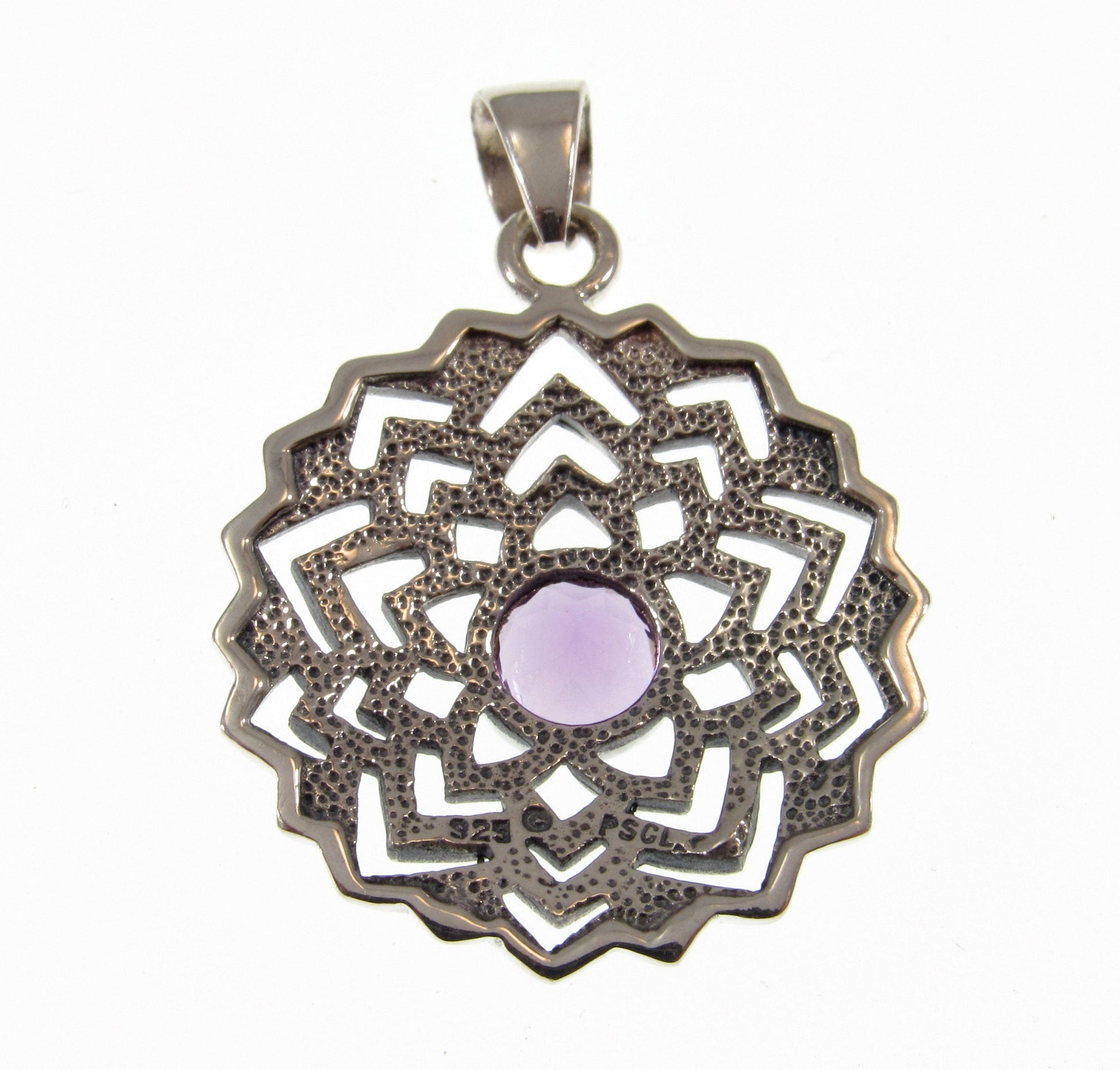 Solid 925 Sterling Silver Sahasrara Crown Chakra Pendant With Genuine Amethyst or Moonstone Gemstone, Handcrafted Sanatan Yoga Jewelry