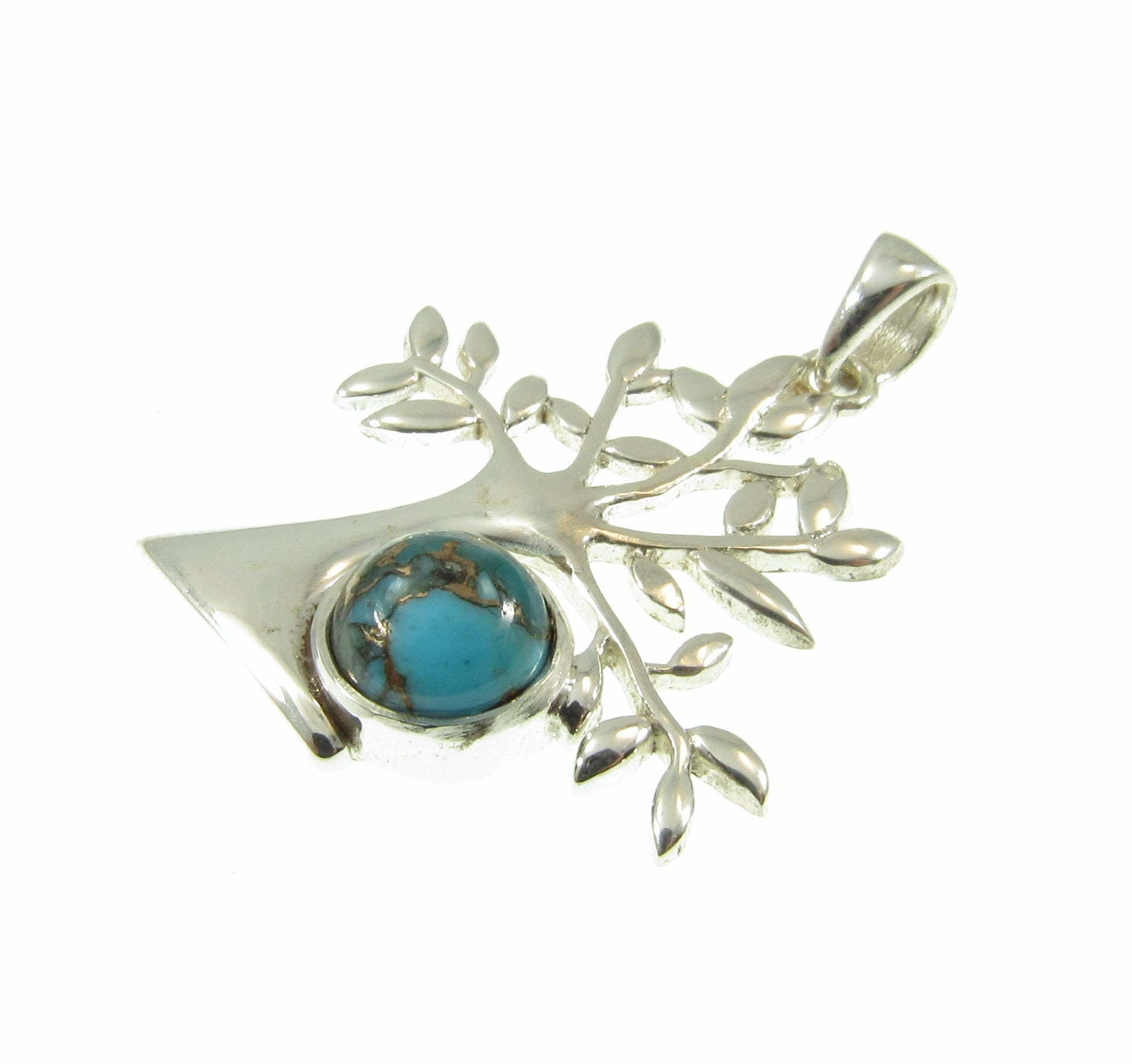 Solid 925 Sterling Silver Tree of Life Pendant With Gemstone Cabochon, Handcrafted Yggdrasil Jewelry, Onyx Moonstone or Turquoise