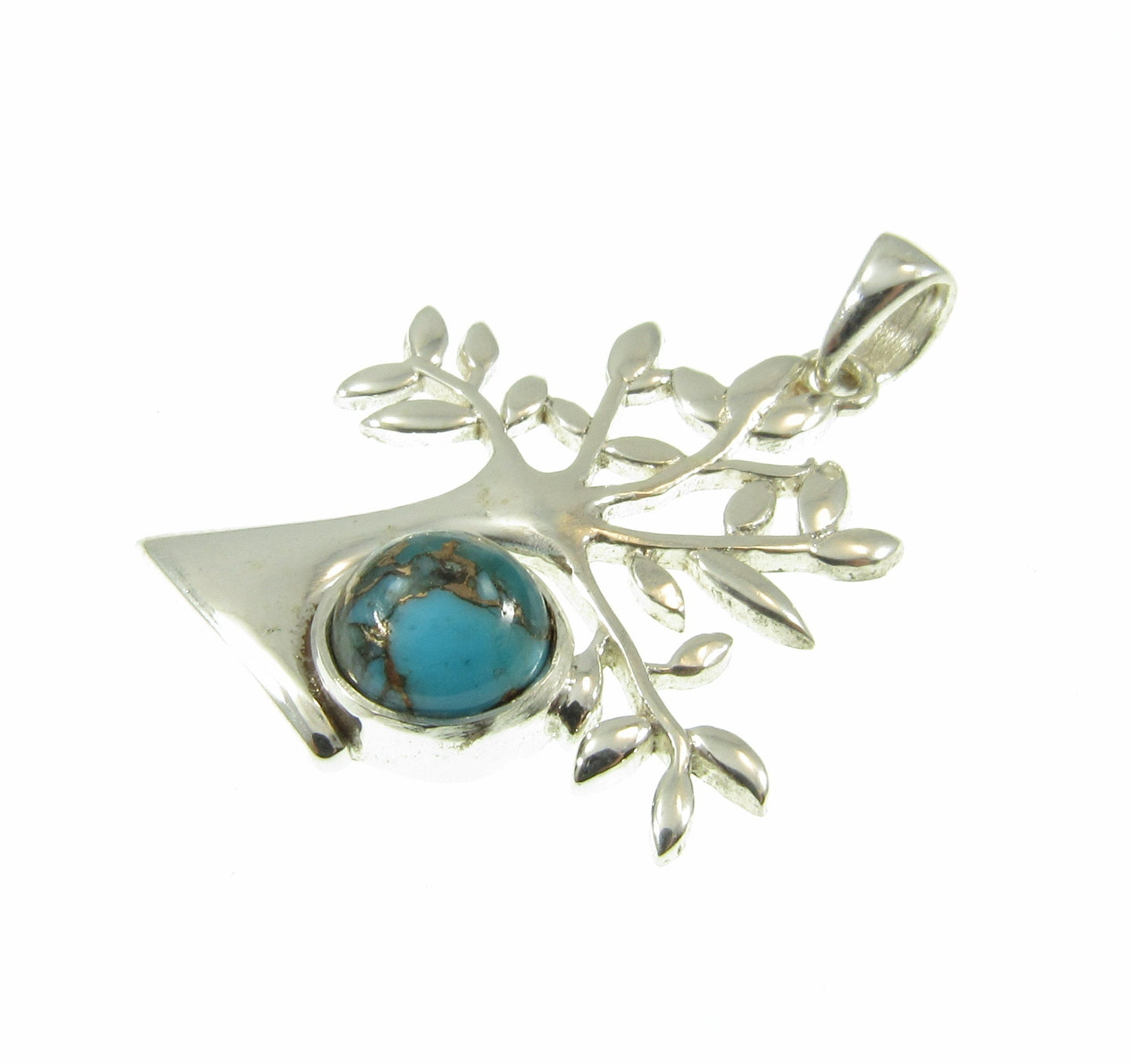 Solid 925 Sterling Silver Tree of Life Pendant With Gemstone Cabochon, Handcrafted Yggdrasil Jewelry, Onyx Moonstone or Turquoise
