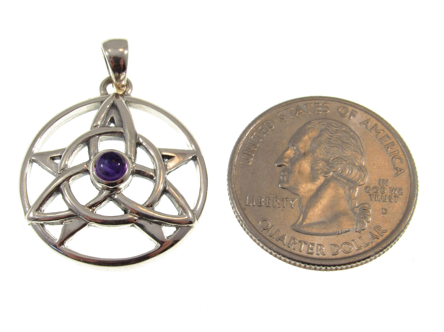Solid 925 Sterling Silver Druid Amulet With Gemstone, Celtic Trinity Knot & Pentagram Star Pendant, Magical Protection and Wisdon Talisman