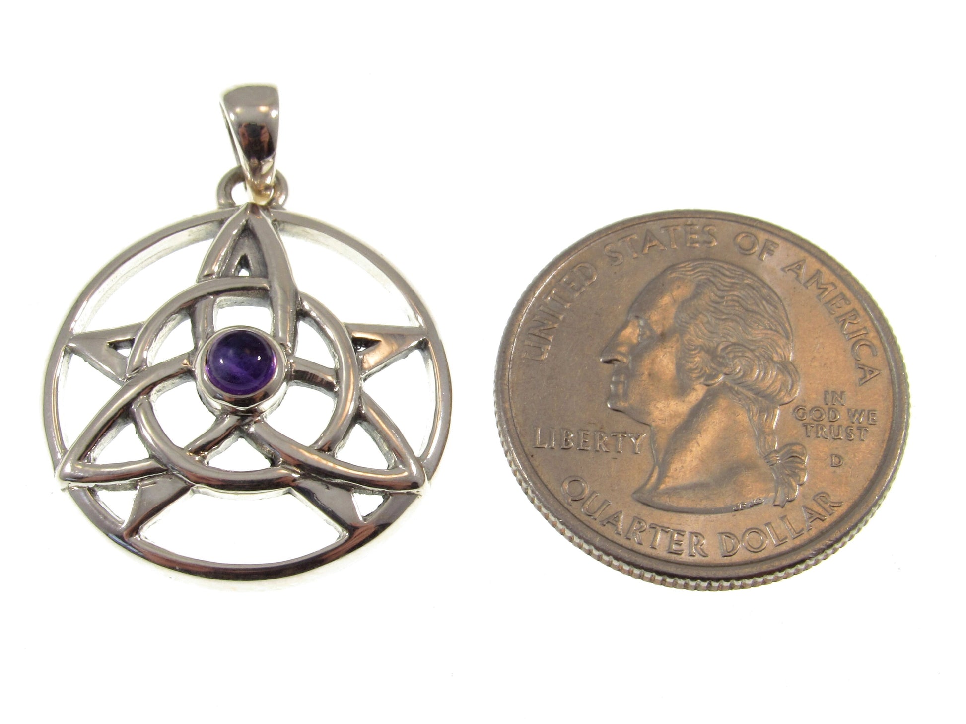 Solid 925 Sterling Silver Druid Amulet With Gemstone, Celtic Trinity Knot & Pentagram Star Pendant, Magical Protection and Wisdon Talisman