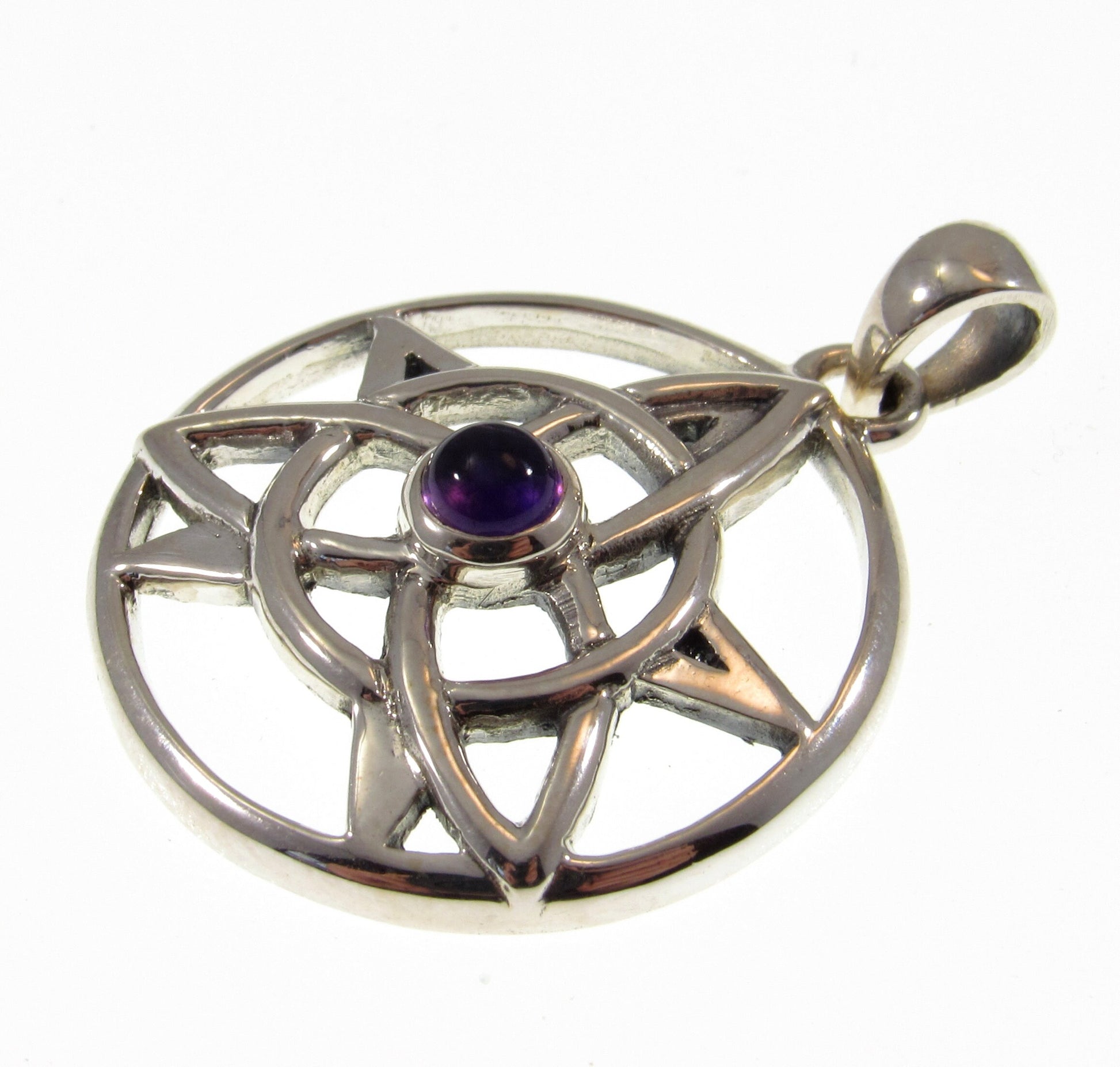 Solid 925 Sterling Silver Druid Amulet With Gemstone, Celtic Trinity Knot & Pentagram Star Pendant, Magical Protection and Wisdon Talisman