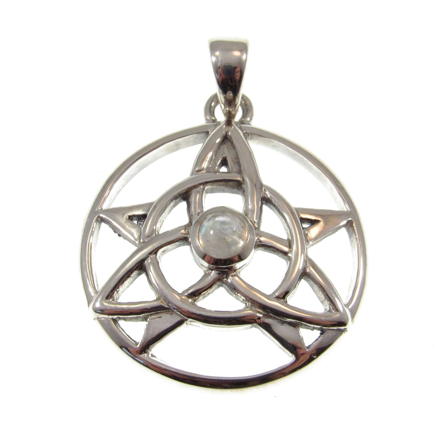 Solid 925 Sterling Silver Druid Amulet With Gemstone, Celtic Trinity Knot & Pentagram Star Pendant, Magical Protection and Wisdon Talisman
