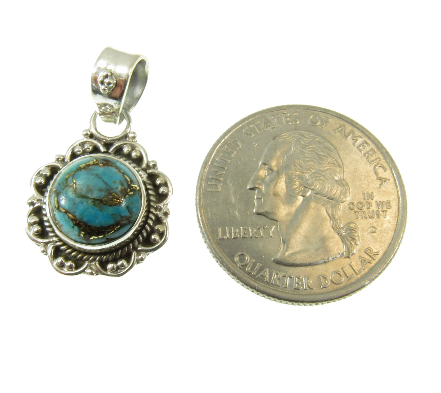 Handcrafted Solid 925 Sterling Silver and Copper Turquoise Cabochon Pendant