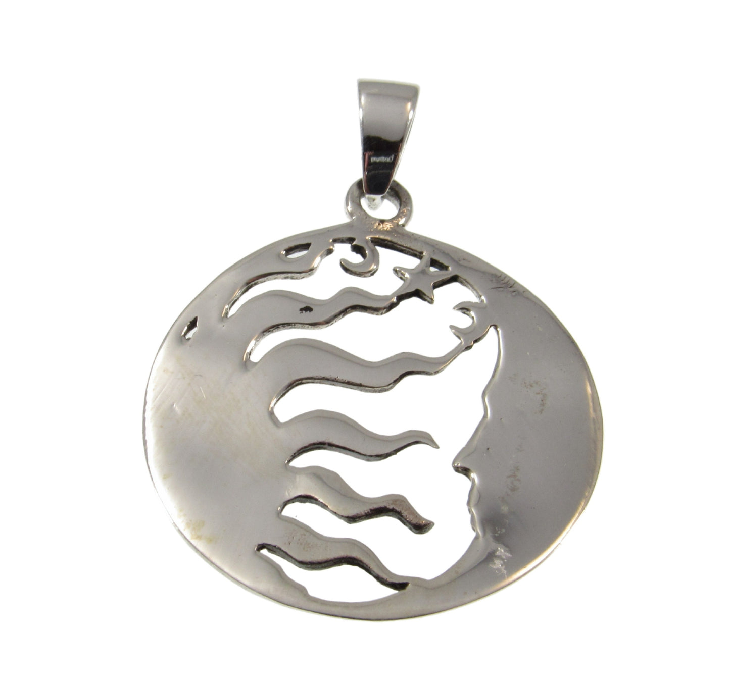 Solid 925 Sterling Silver Crescent Moon And Sun Pendant, Ying Yang Man & Woman Faces, Boho Lunar Amulet, Necklace Charm, Astrology Gift