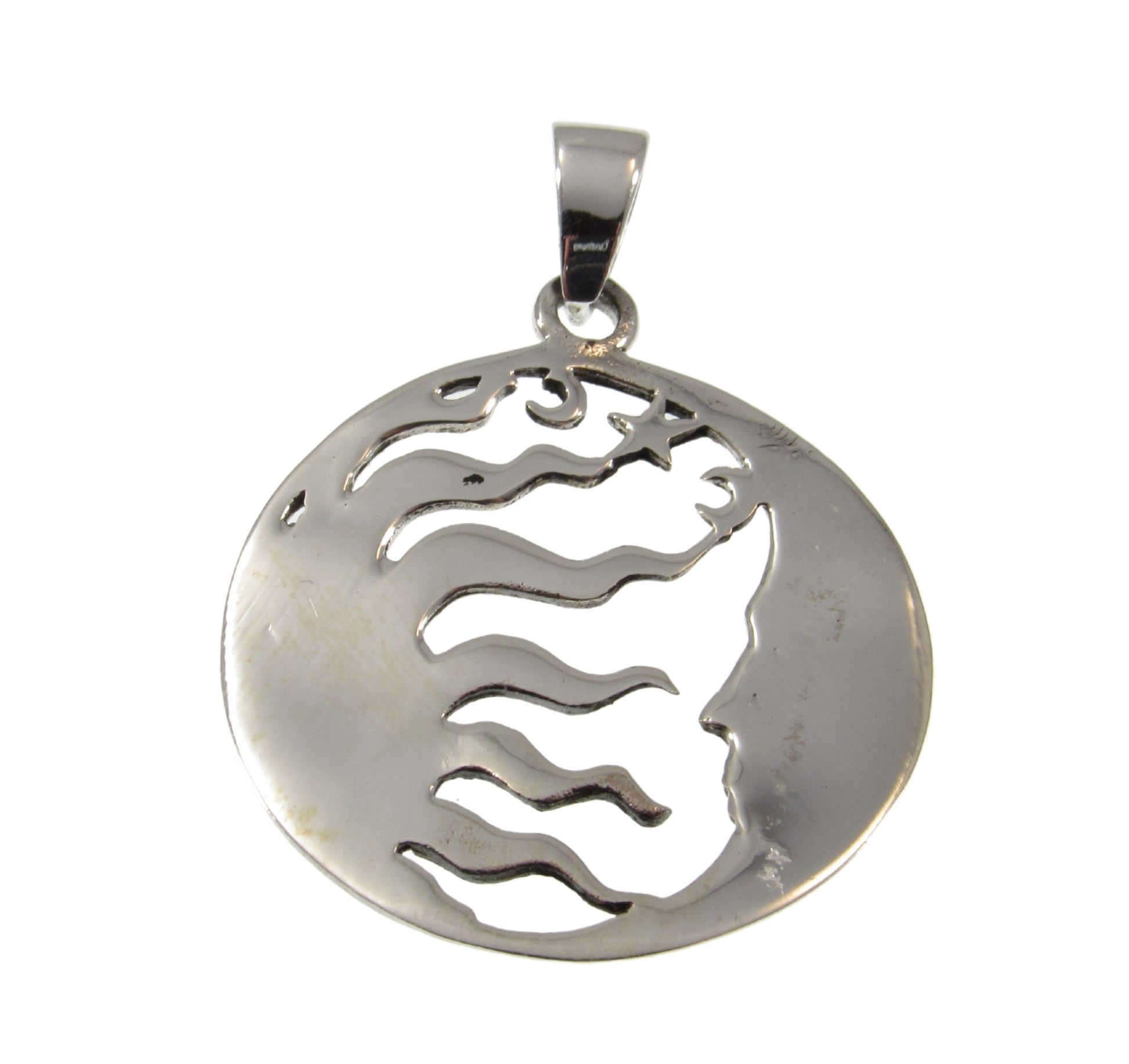 Solid 925 Sterling Silver Crescent Moon And Sun Pendant, Ying Yang Man & Woman Faces, Boho Lunar Amulet, Necklace Charm, Astrology Gift