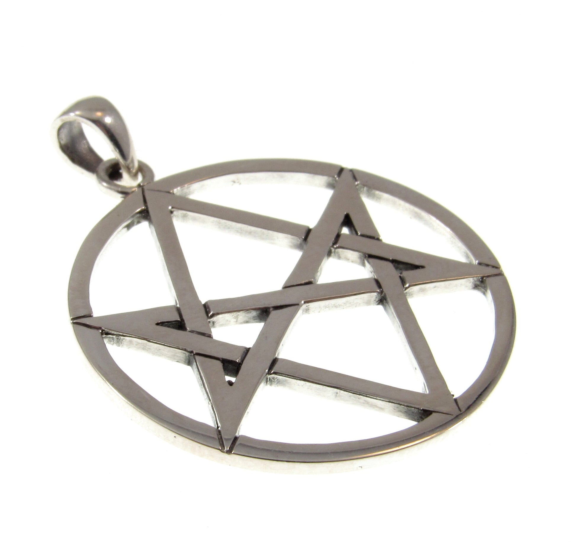 Solid 925 Sterling Silver Hexagram Pendant, Unicursal Star Pagan Amulet, Esoteric Occult Talisman