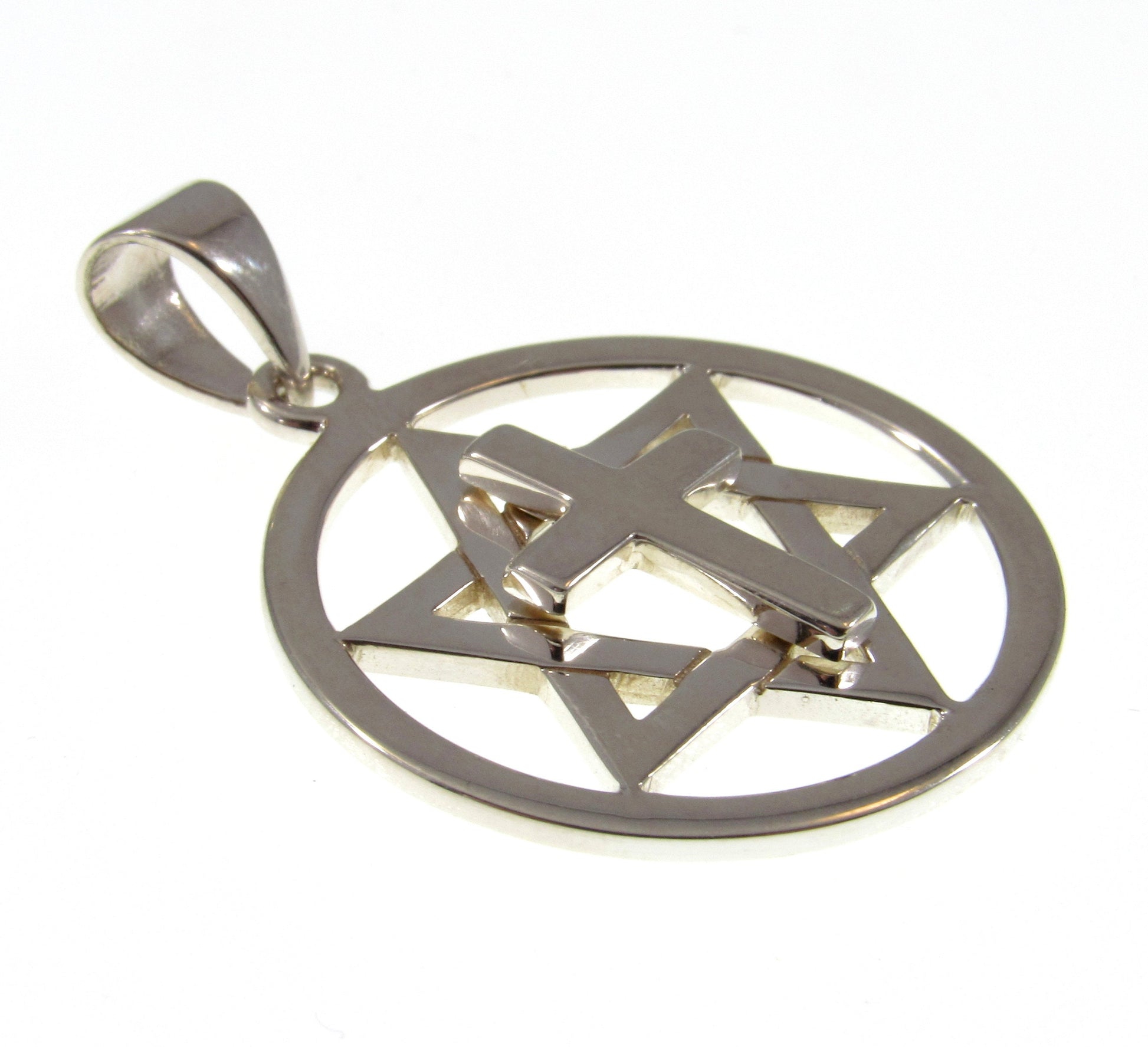 Solid 925 Sterling Silver Star of David Christian Cross Pendant, Messianic Jewish Religious Symbol