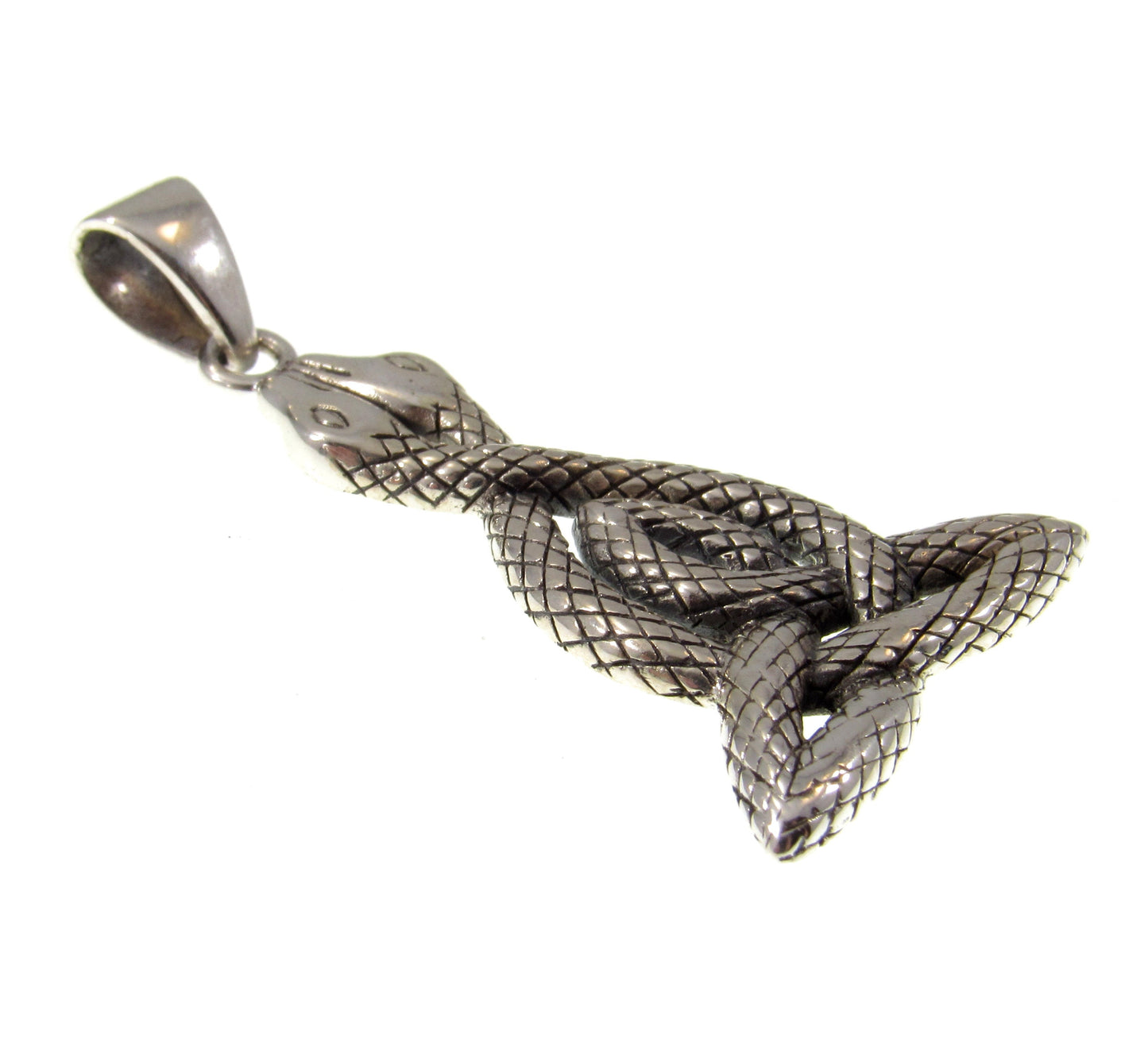 Solid 925 Sterling Silve Double Headed Snake Pendant with Celtic Knotwork, Handcrafted Spirit Animal Reptile Jewelry
