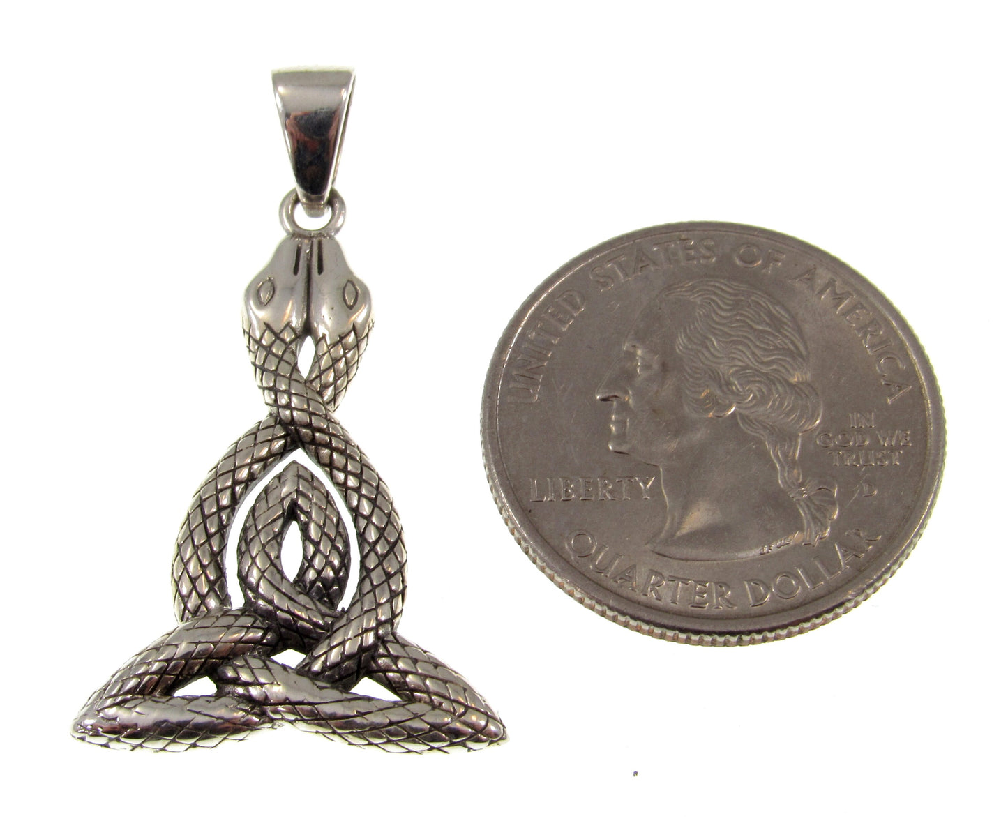 Solid 925 Sterling Silve Double Headed Snake Pendant with Celtic Knotwork, Handcrafted Spirit Animal Reptile Jewelry