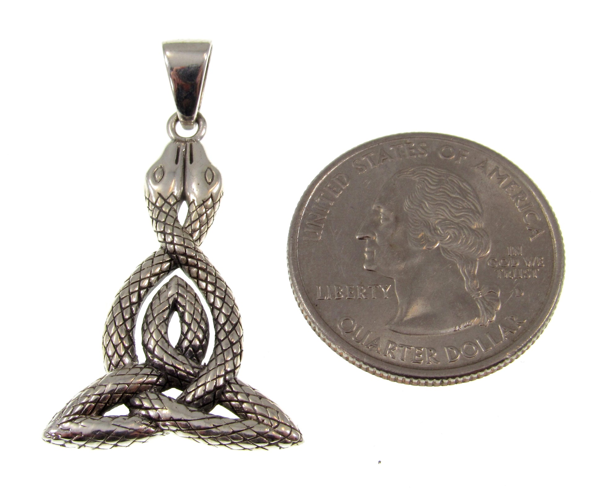 Solid 925 Sterling Silve Double Headed Snake Pendant with Celtic Knotwork, Handcrafted Spirit Animal Reptile Jewelry