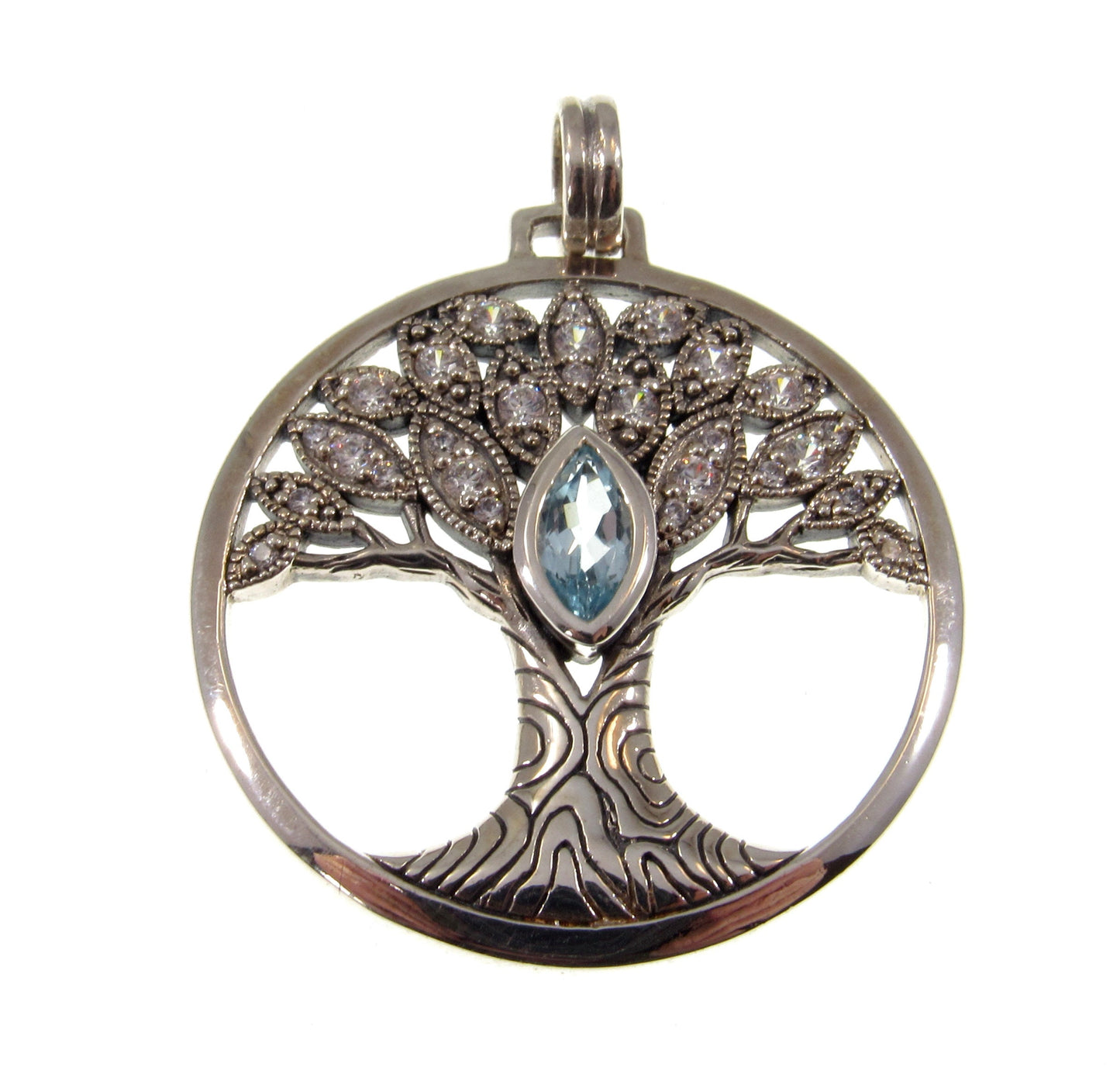 Solid 925 Sterling Silver Wondrous Tree of Life Pendant With Faceted Marquis Gemstone, Choose Amethyst, Garnet, Peridot, or Topaz