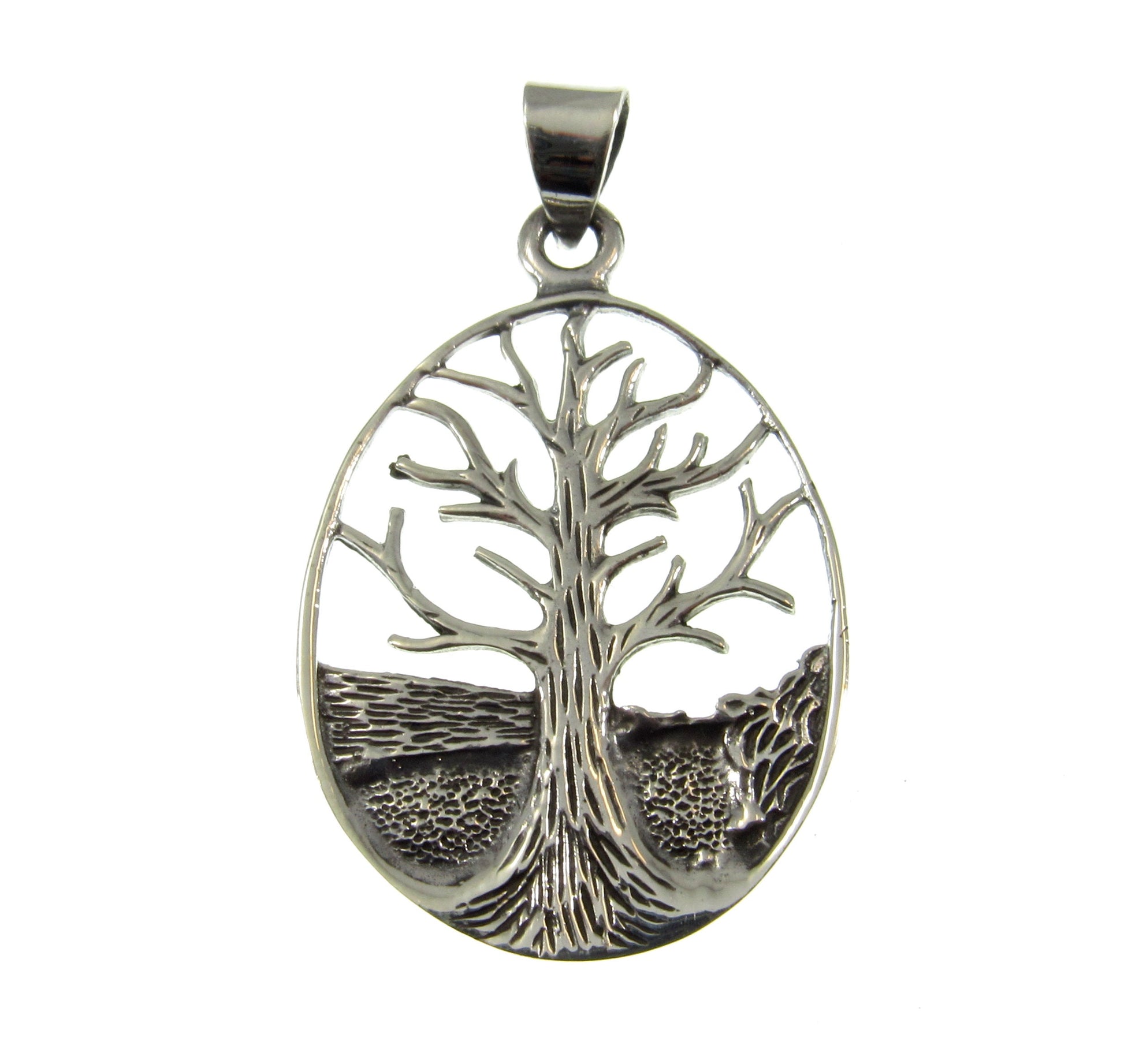 Handcrafted Solid 925 Sterling Silver Etched Engraved Celtic Tree of Life Carved Out Yggdrasil Pendant