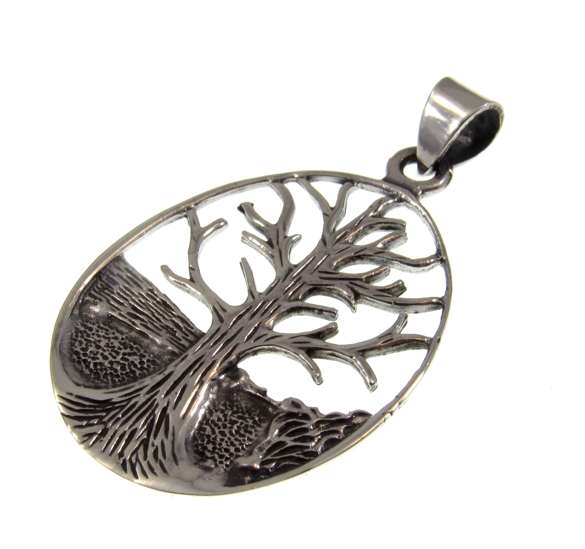 Handcrafted Solid 925 Sterling Silver Etched Engraved Celtic Tree of Life Carved Out Yggdrasil Pendant