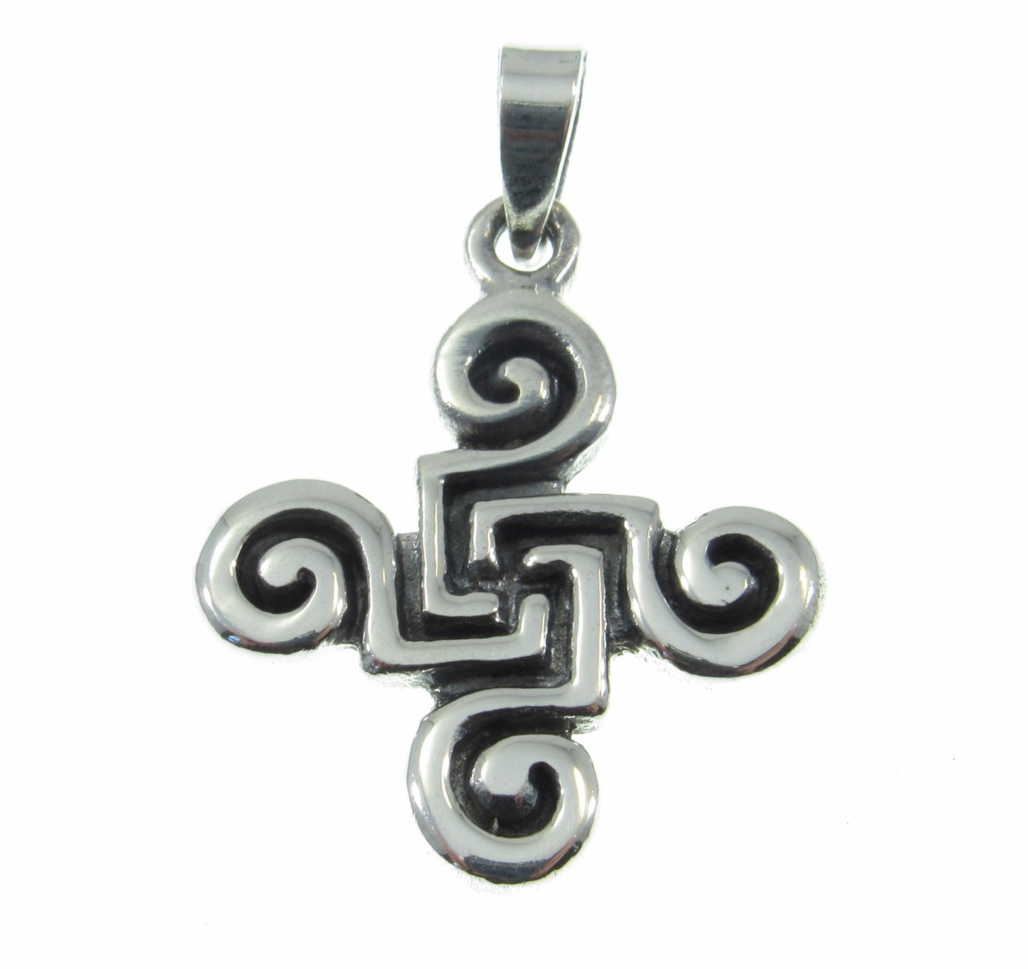 Solid 925 Sterling Silver Celtic Quadskelion Quadruple Spiral Pendant, Quaternary Knot, Irish Gaelic Jewelry