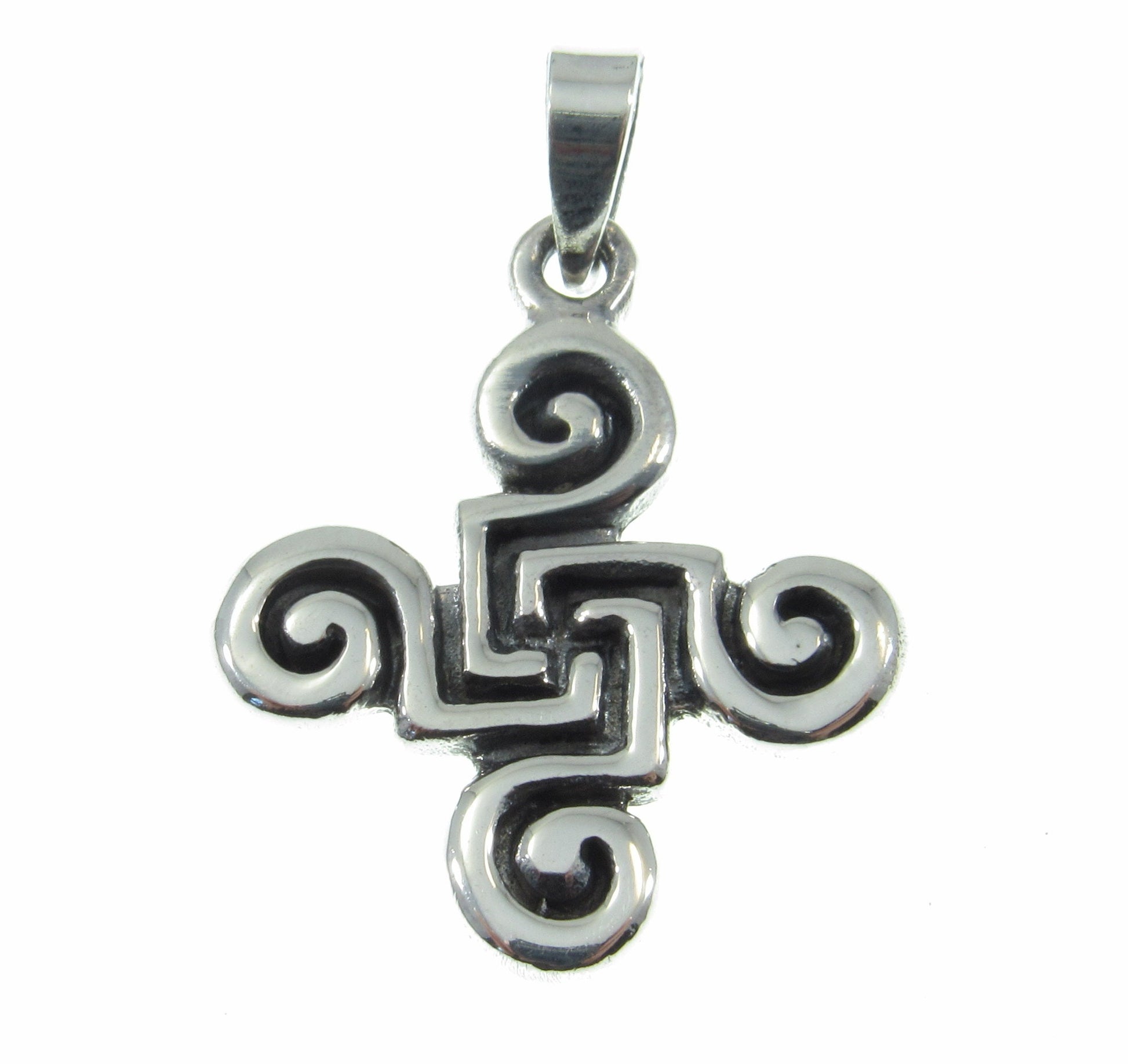 Solid 925 Sterling Silver Celtic Quadskelion Quadruple Spiral Pendant, Quaternary Knot, Irish Gaelic Jewelry