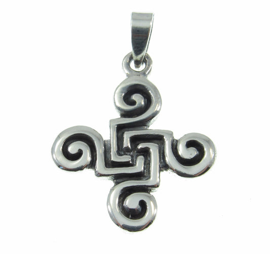 Solid 925 Sterling Silver Celtic Quadskelion Quadruple Spiral Pendant, Quaternary Knot, Irish Gaelic Jewelry