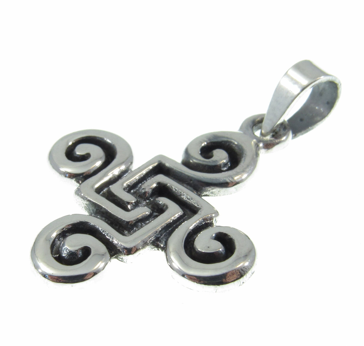Solid 925 Sterling Silver Celtic Quadskelion Quadruple Spiral Pendant, Quaternary Knot, Irish Gaelic Jewelry