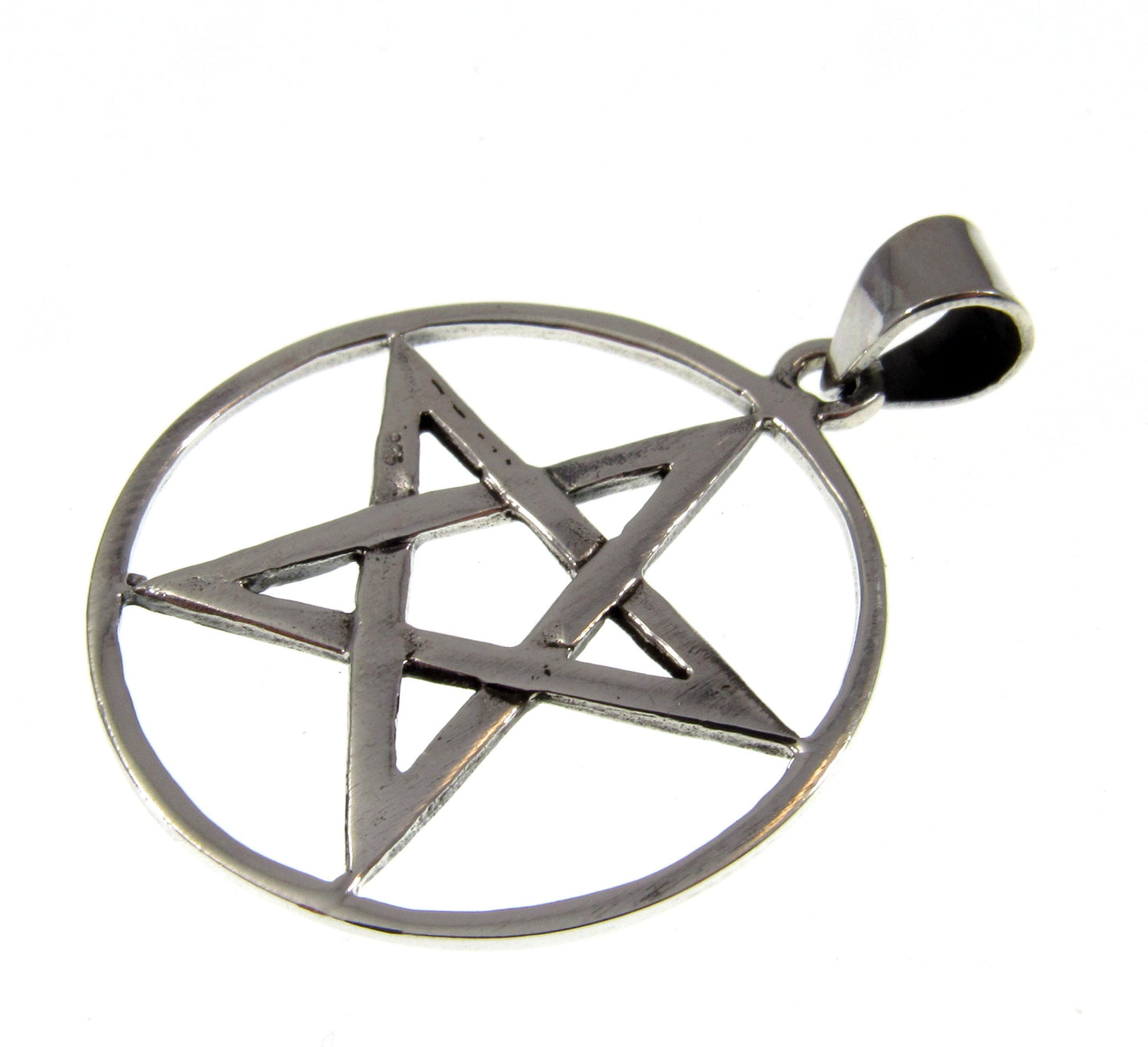 Medium Solid 925 Sterling Silver Pentagram Pendant – Wiccan Protection Amulet, Five-Pointed Star in Circle, Occult Pagan Symbol