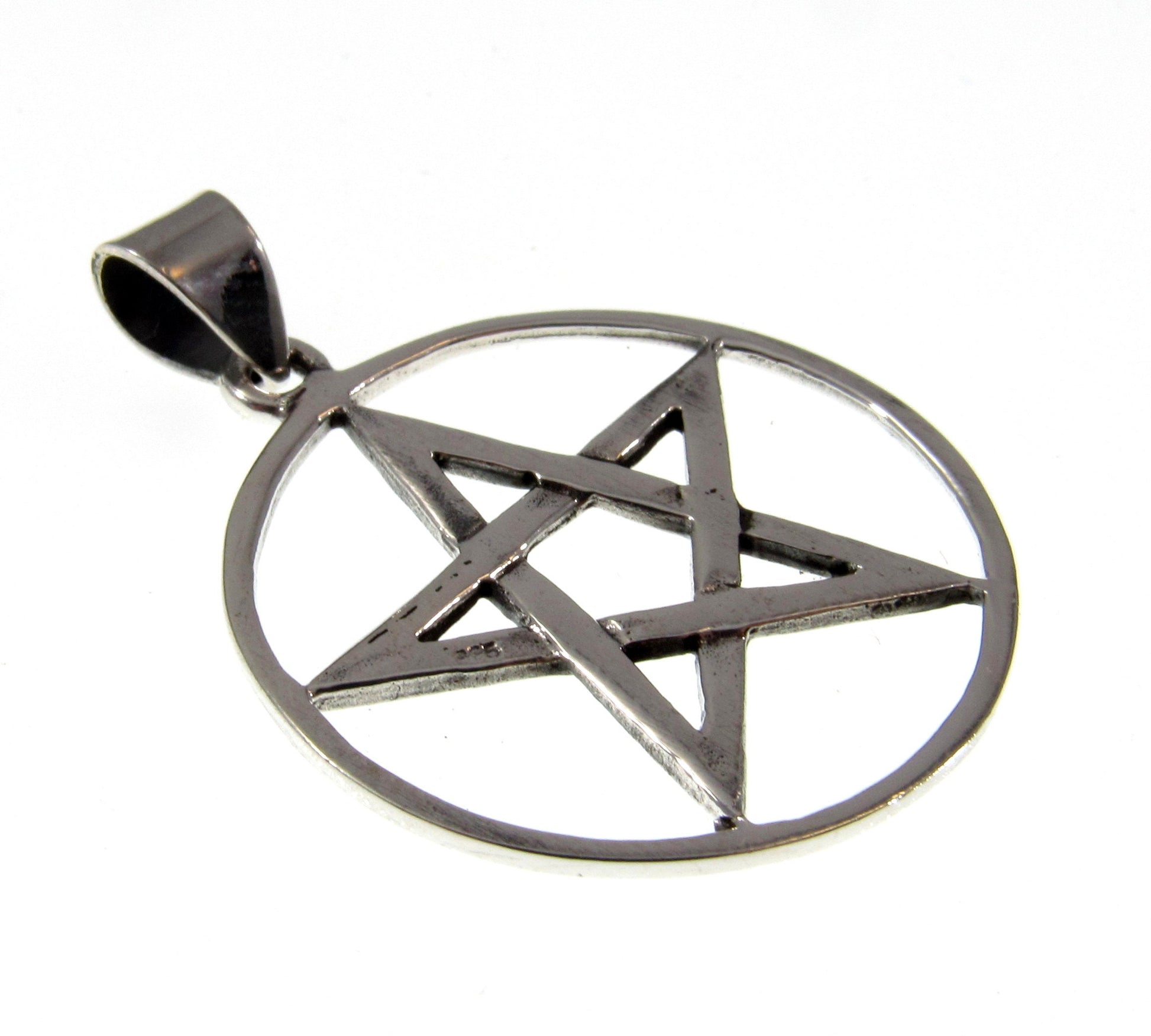 Medium Solid 925 Sterling Silver Pentagram Pendant – Wiccan Protection Amulet, Five-Pointed Star in Circle, Occult Pagan Symbol