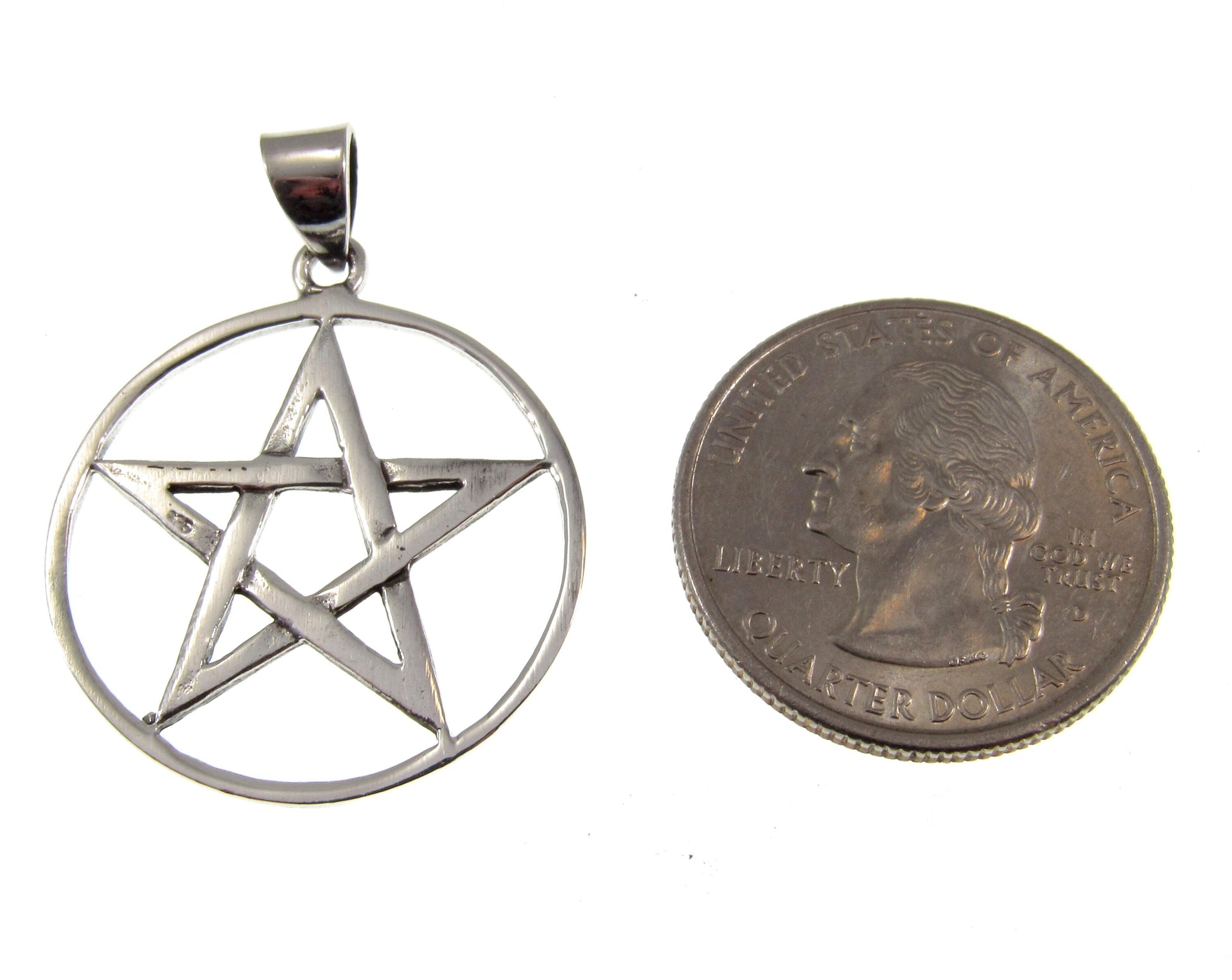 Medium Solid 925 Sterling Silver Pentagram Pendant – Wiccan Protection Amulet, Five-Pointed Star in Circle, Occult Pagan Symbol