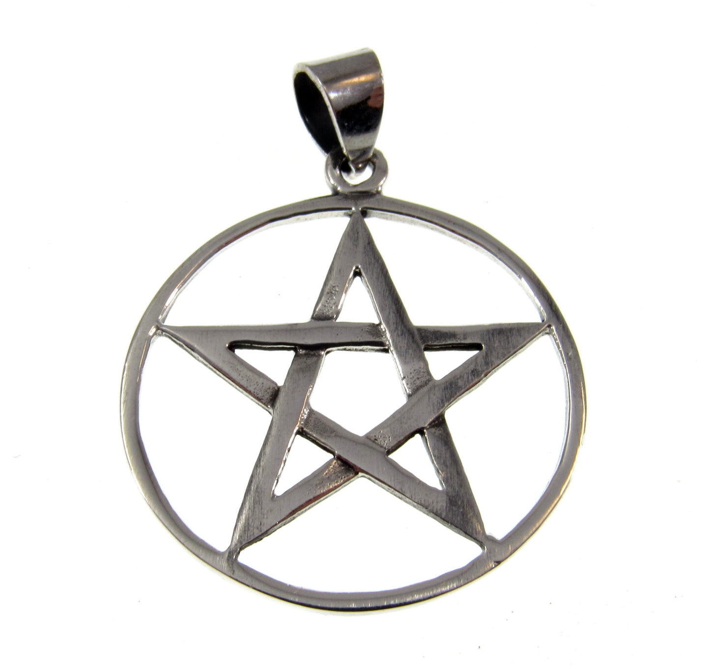 Medium Solid 925 Sterling Silver Pentagram Pendant – Wiccan Protection Amulet, Five-Pointed Star in Circle, Occult Pagan Symbol