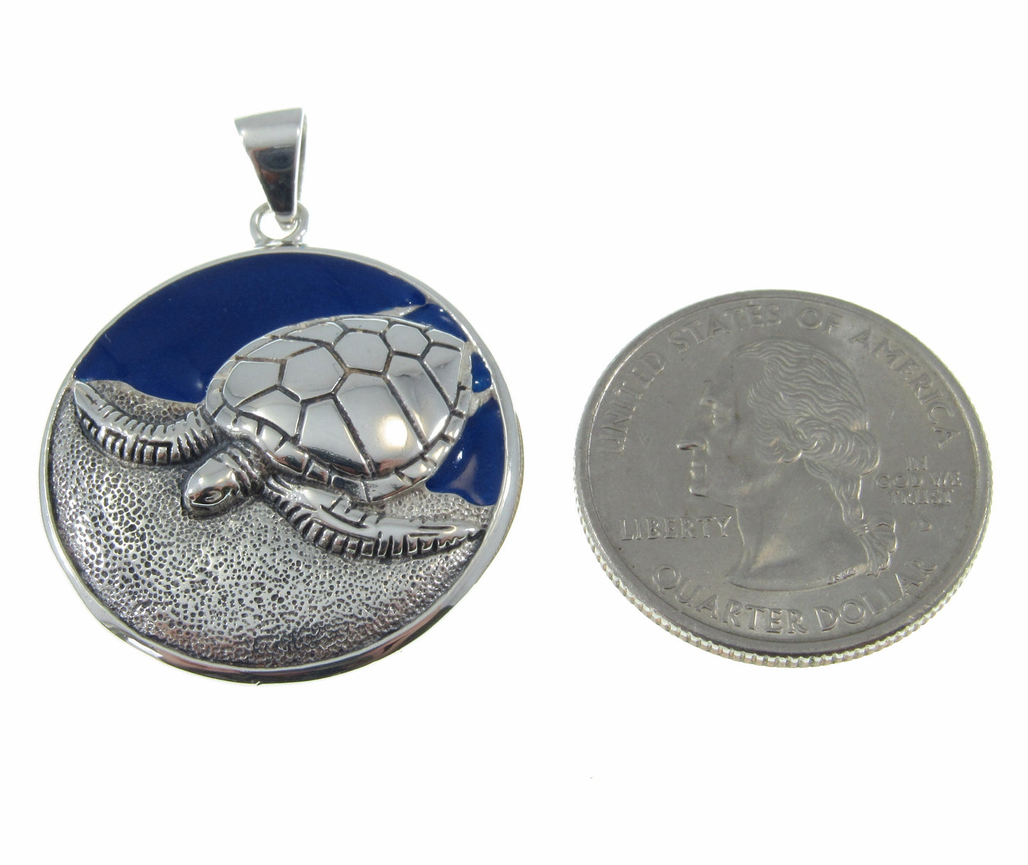 Solid 925 Sterling Silver Navy Blue Enamel Turtle Pendant, Spirit Animal Jewelry by Artist Ted Andrews, Handcrafted Protection Symbol