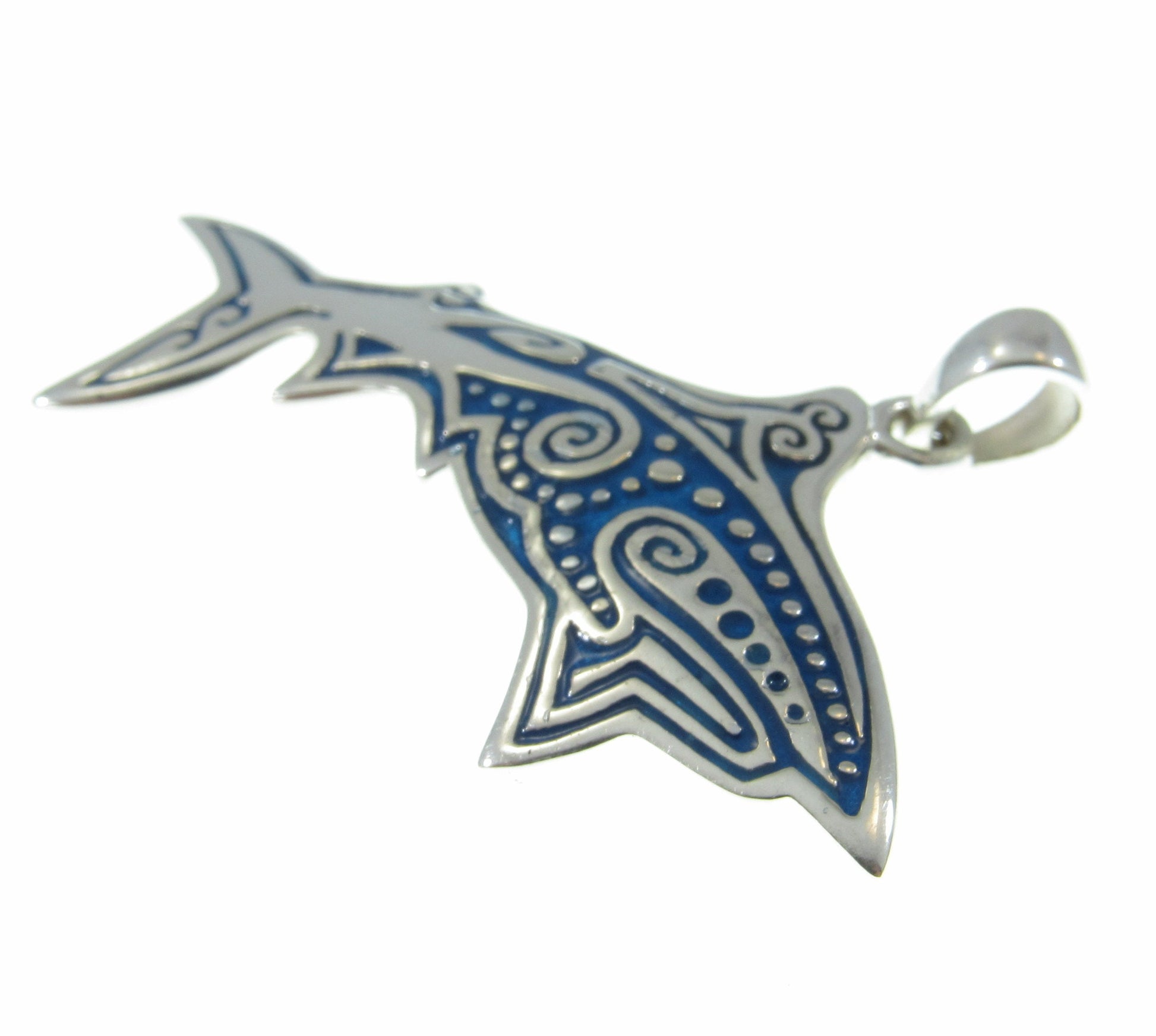 Solid 925 Sterling Silver Aboriginal Shark Pendant, Handcrafted Sea Ocean Life Jewelry, Choose Plain or Enamel, Nautical Gift Idea