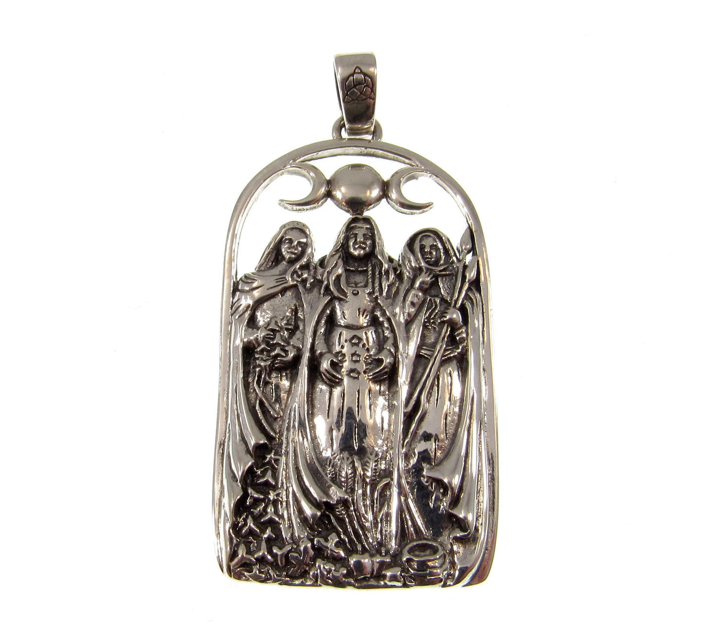 Solid 925 Sterling Silver Triple Moon Goddess Pendant – Neopagan Lunar Symbol by Mickie Mueller