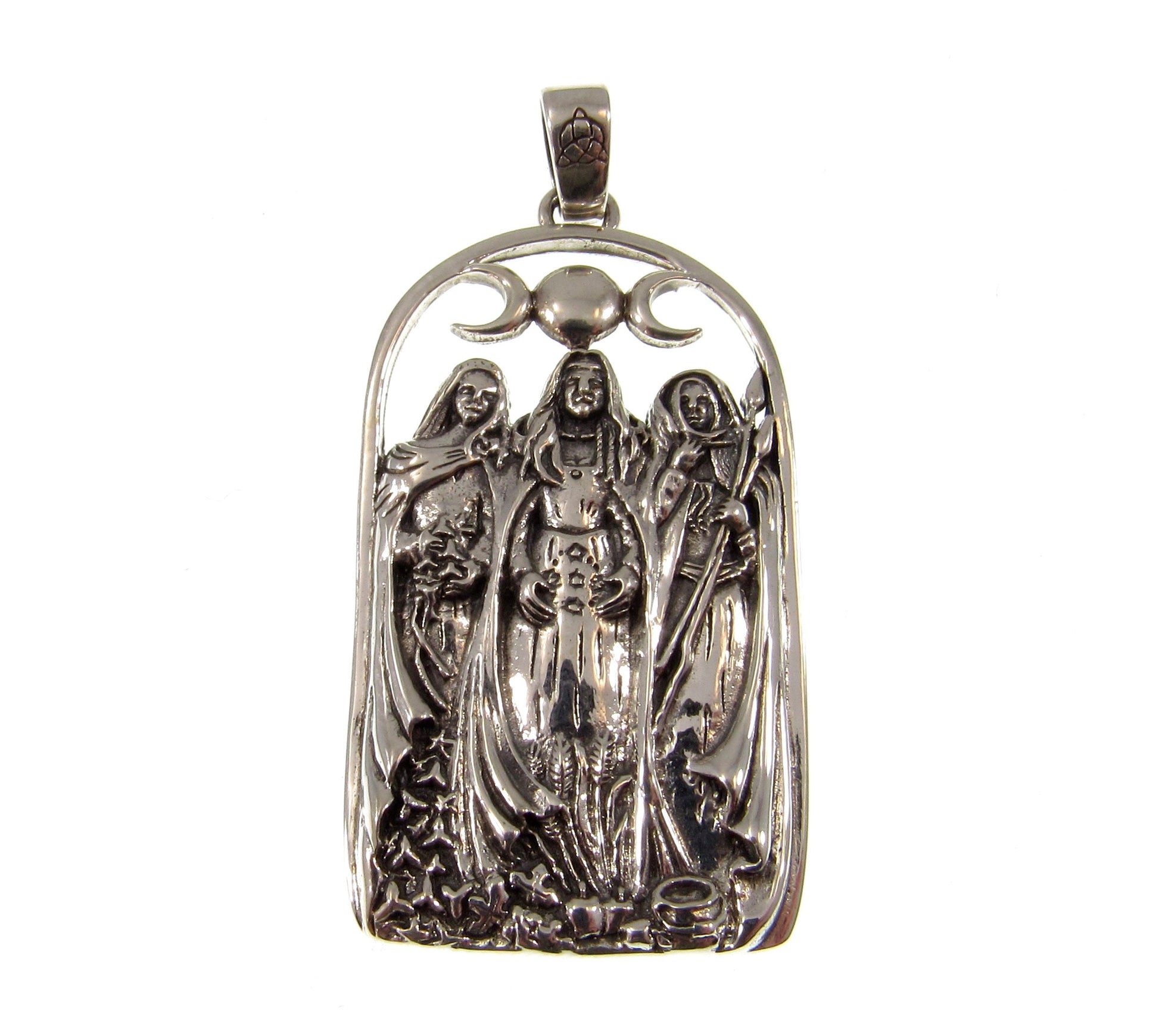 Solid 925 Sterling Silver Triple Moon Goddess Pendant – Neopagan Lunar Symbol by Mickie Mueller