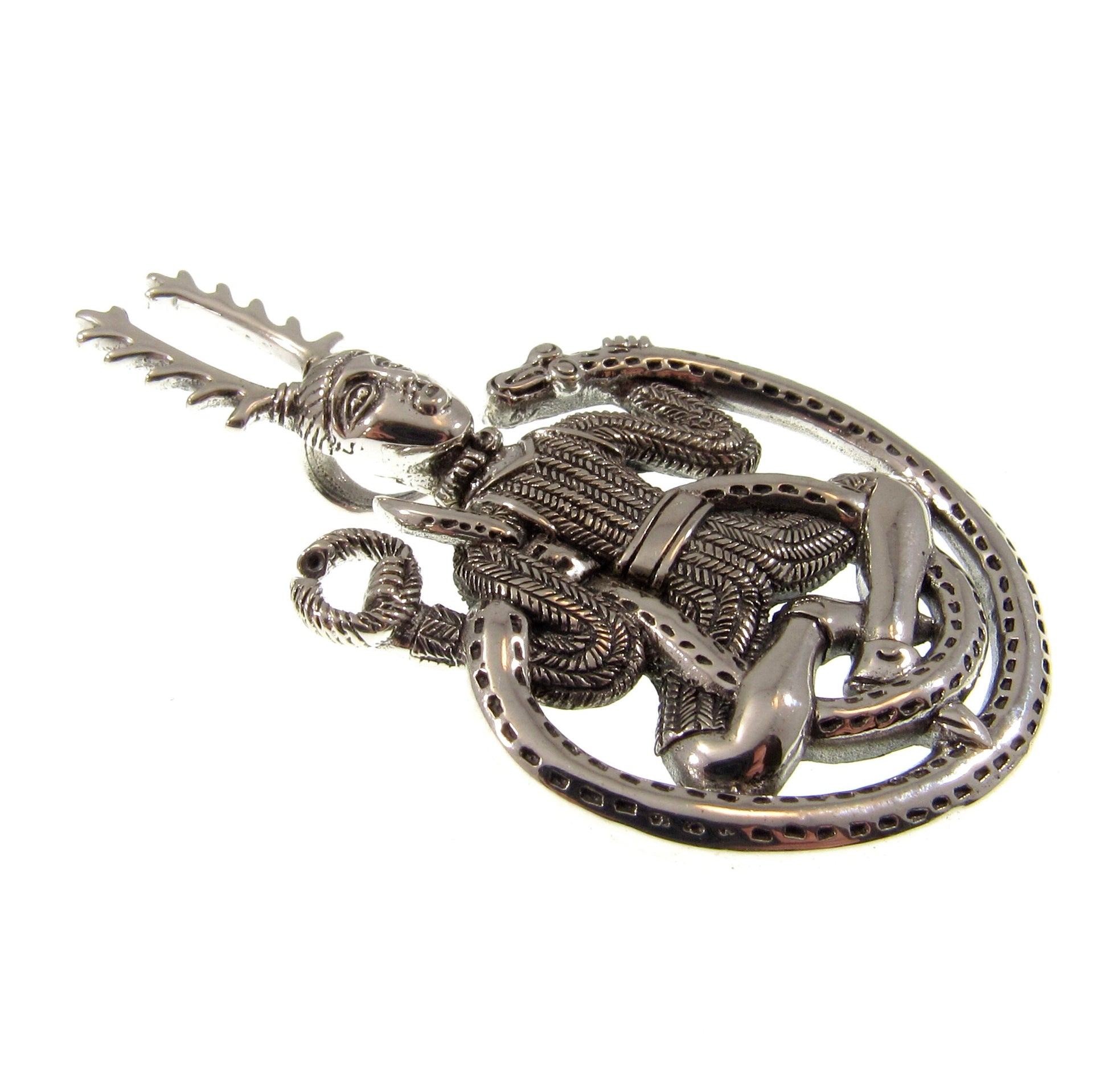 Solid 925 Sterling Silver Celtic God of the Underworld Cernunnos Pendant, Master of the Hunt, Horned God Amulet, 18k Gold Accent Jewelry