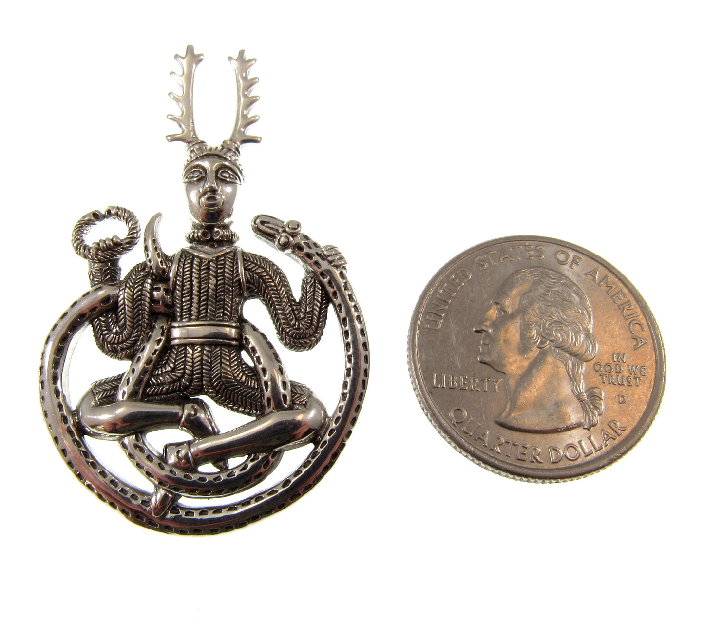 Solid 925 Sterling Silver Celtic God of the Underworld Cernunnos Pendant, Master of the Hunt, Horned God Amulet, 18k Gold Accent Jewelry