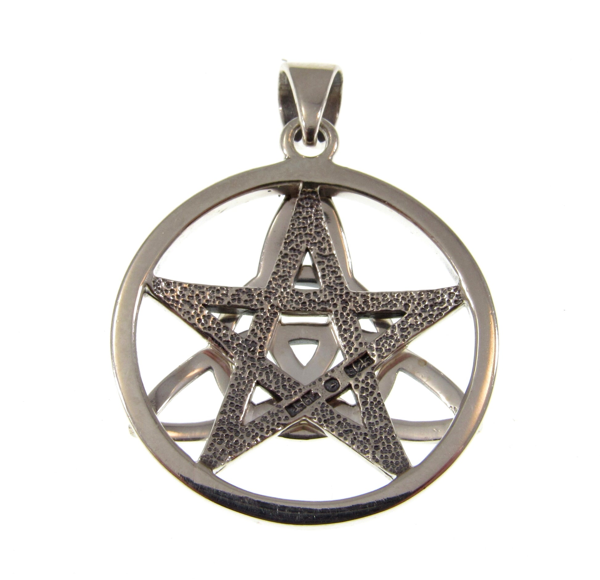 Solid 925 Sterling Silver Druid Amulet, Celtic Trinity Knot & Pentagram Star Pendant, Magical Protection and Wisdon Talisman
