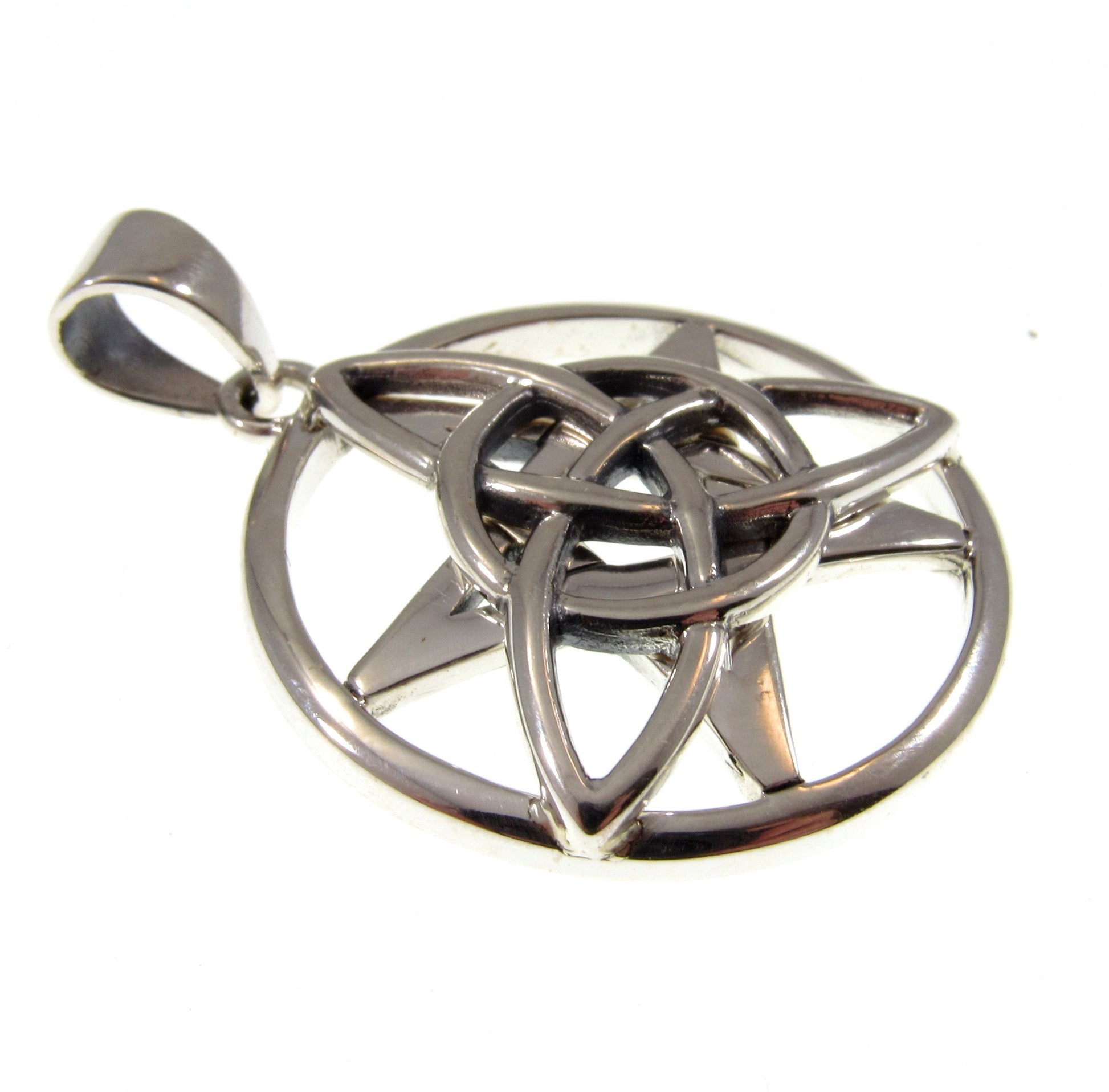 Solid 925 Sterling Silver Druid Amulet, Celtic Trinity Knot & Pentagram Star Pendant, Magical Protection and Wisdon Talisman