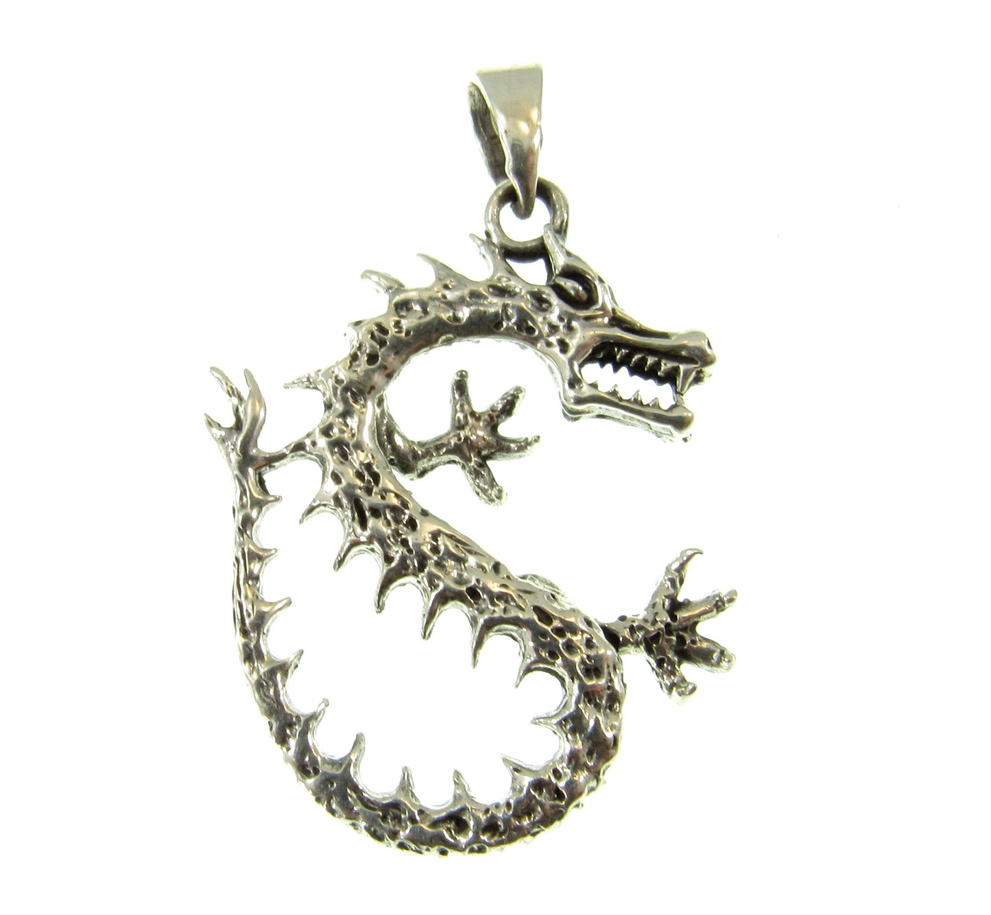 Handcrafted Solid 925 Sterling Silver Aquatic Panlong River Dragon Pendant, Mythical Chinese Crocodile Dragon