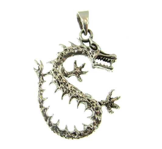 Handcrafted Solid 925 Sterling Silver Aquatic Panlong River Dragon Pendant, Mythical Chinese Crocodile Dragon