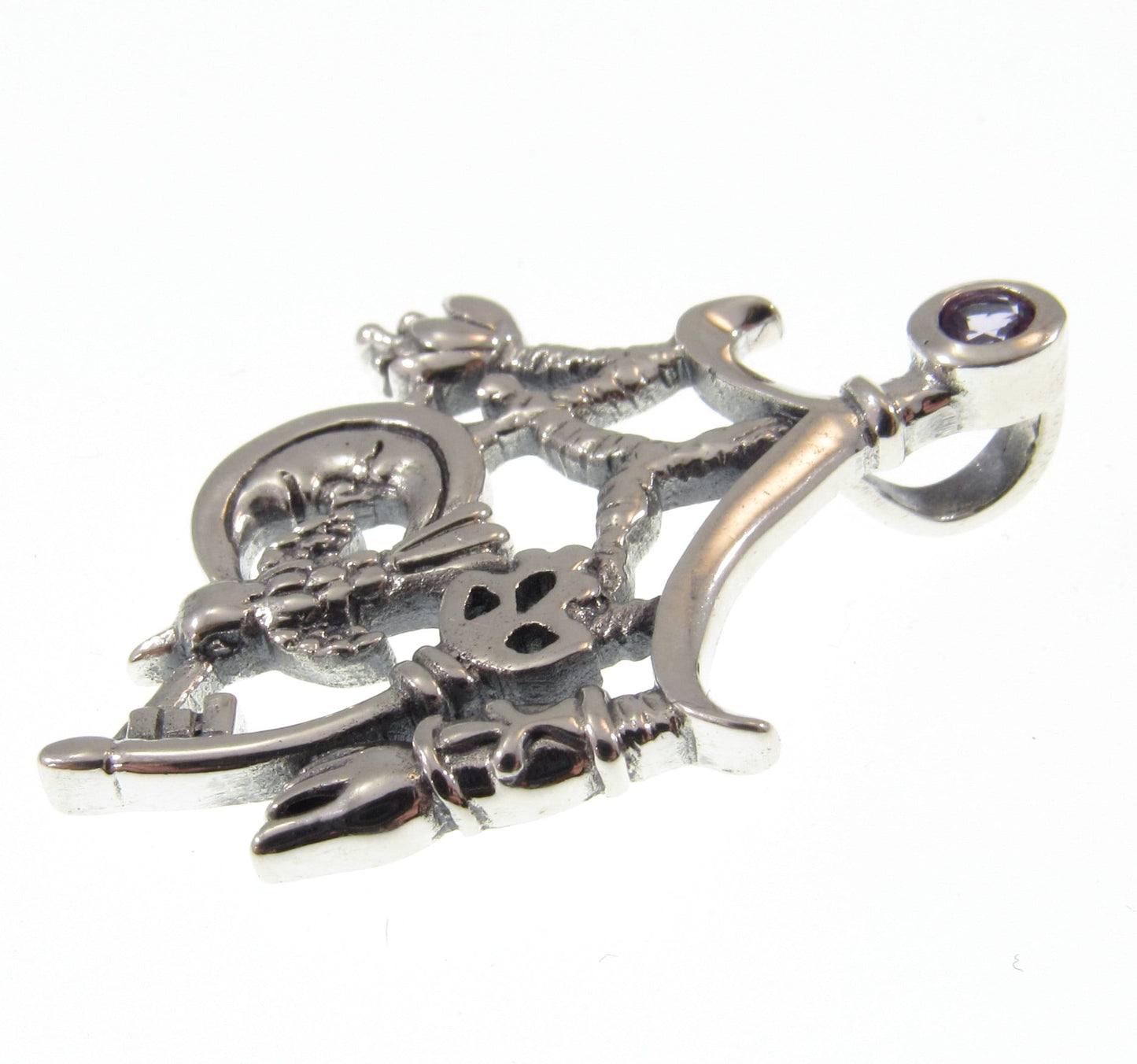 Solid 925 Sterling Silver Italian Cimaruta Witch Pendant – Amethyst Garnet Moonstone or Topaz