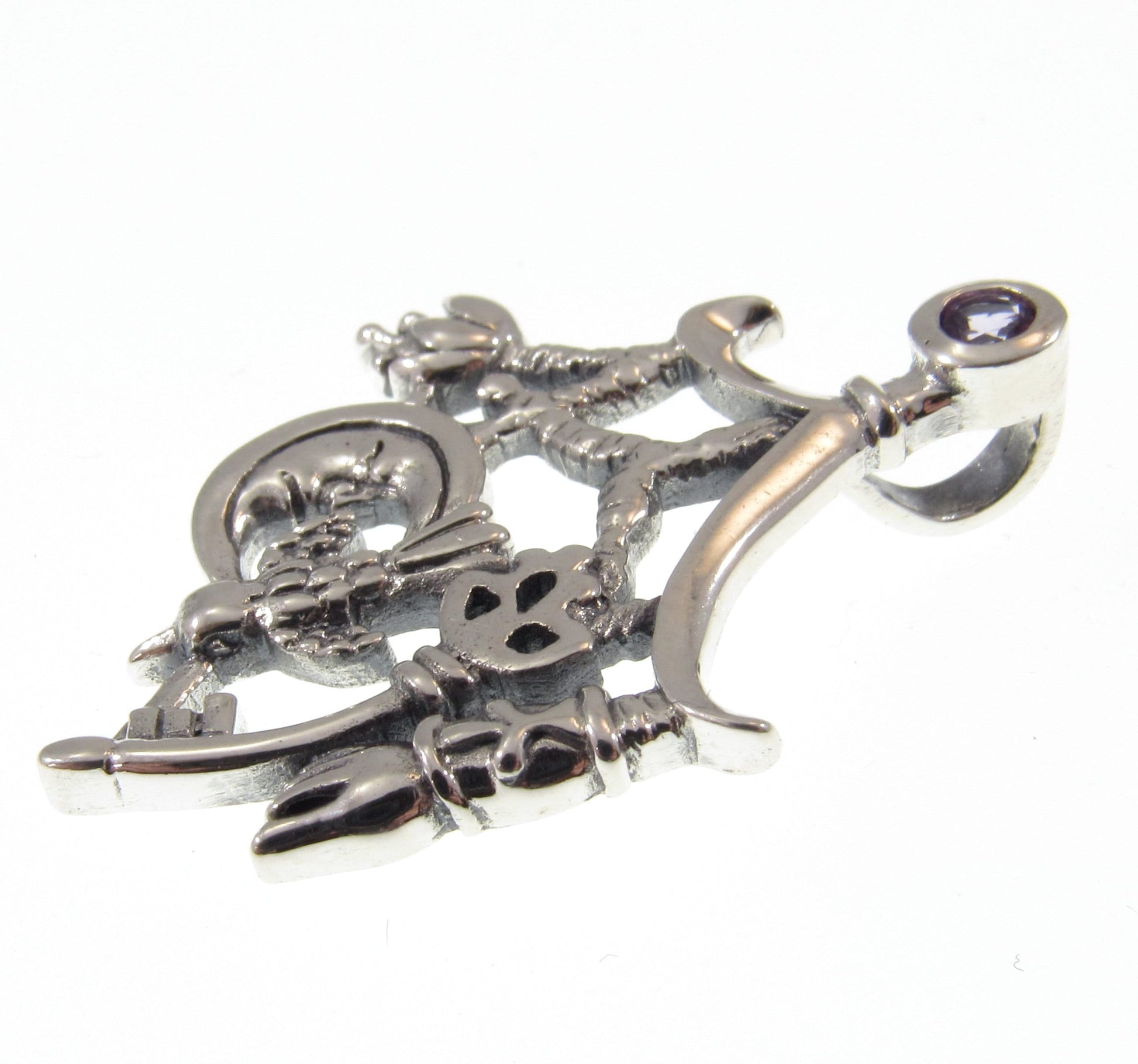 Solid 925 Sterling Silver Italian Cimaruta Witch Pendant – Amethyst Garnet Moonstone or Topaz