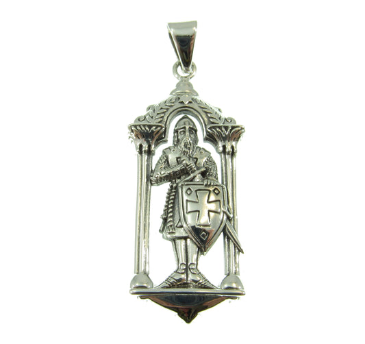 Solid 925 Sterling Silver Knight of the Temple Pendant, Templar Symbol, Freemason Jewelry, Handcrafted Illuminati Occult Sculpture