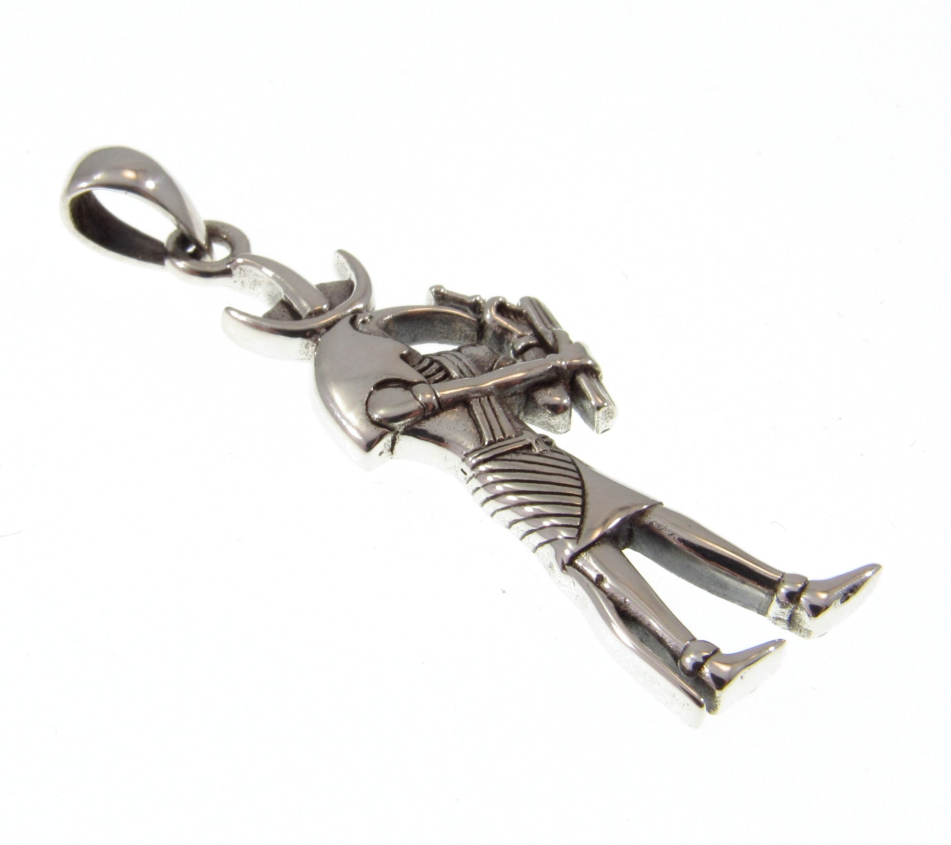 Solid 925 Sterling Silver Ancient Egyptian God THOTH Pendant, God of Writing Magic Wisdom & Moon, Sacred Ibis Bird Deity