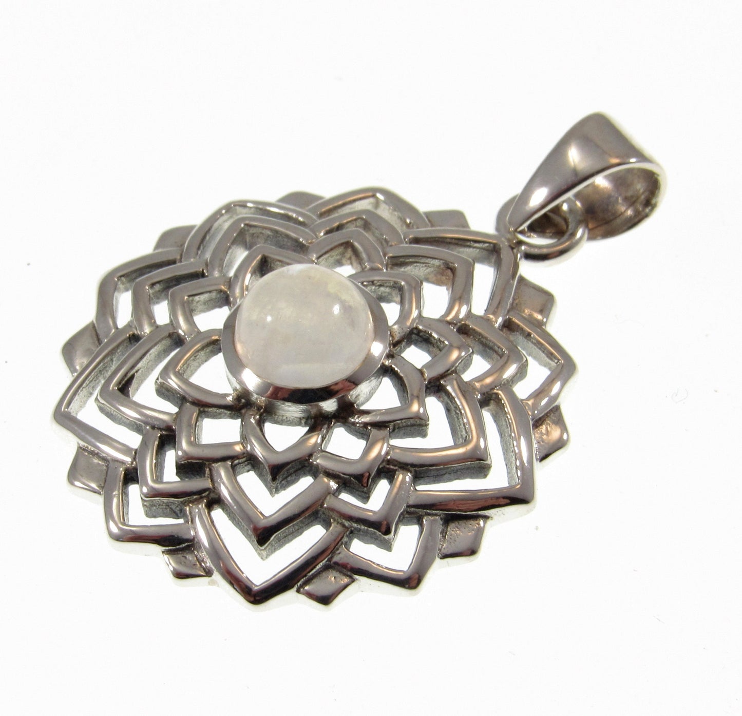 Solid 925 Sterling Silver Sahasrara Crown Chakra Pendant With Genuine Amethyst or Moonstone Gemstone, Handcrafted Sanatan Yoga Jewelry