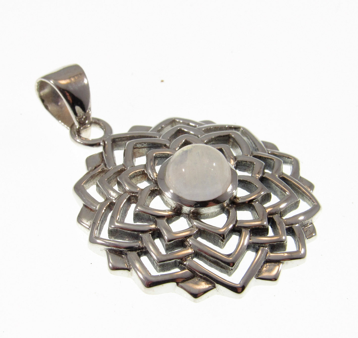 Solid 925 Sterling Silver Sahasrara Crown Chakra Pendant With Genuine Amethyst or Moonstone Gemstone, Handcrafted Sanatan Yoga Jewelry