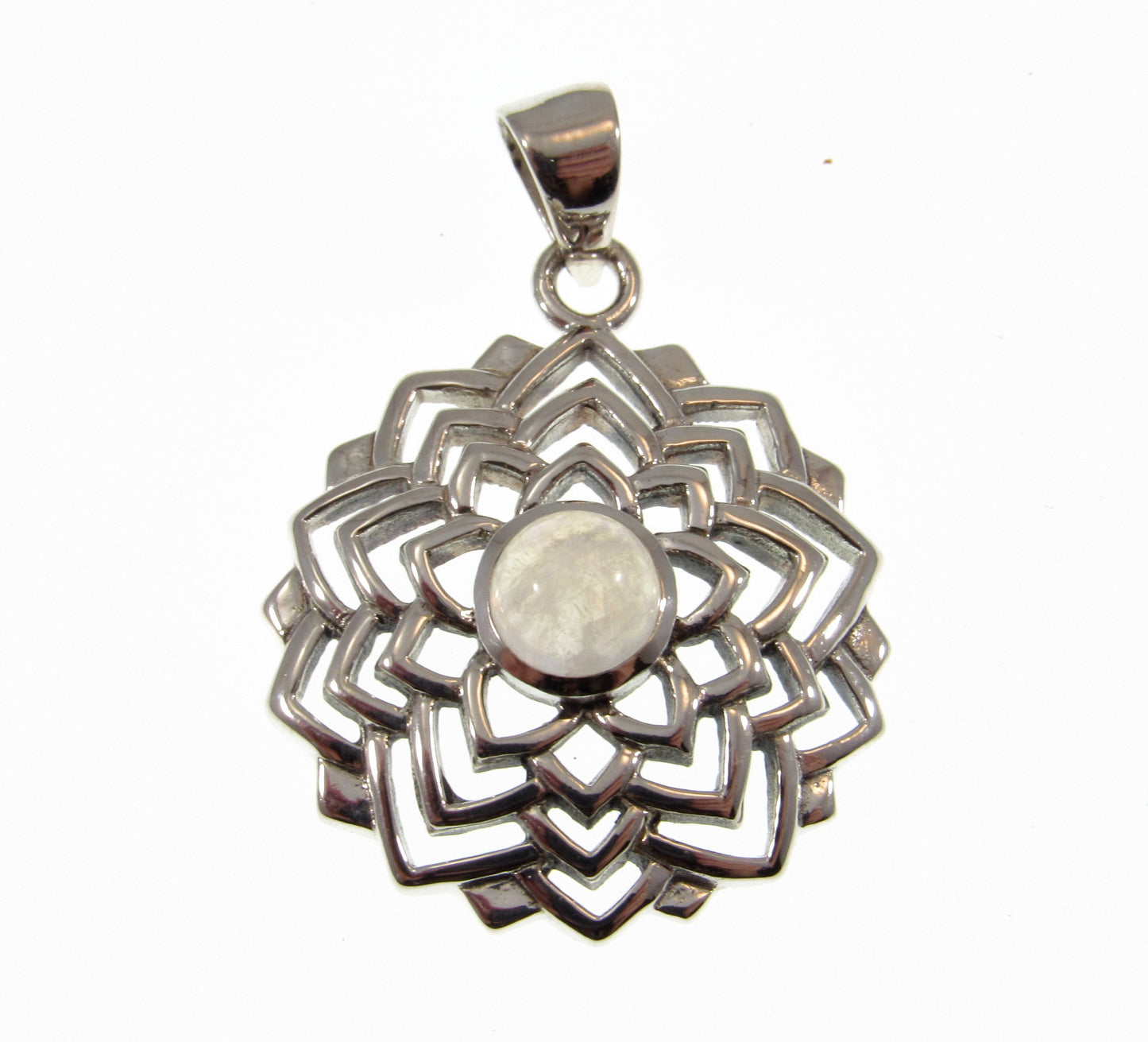 Solid 925 Sterling Silver Sahasrara Crown Chakra Pendant With Genuine Amethyst or Moonstone Gemstone, Handcrafted Sanatan Yoga Jewelry