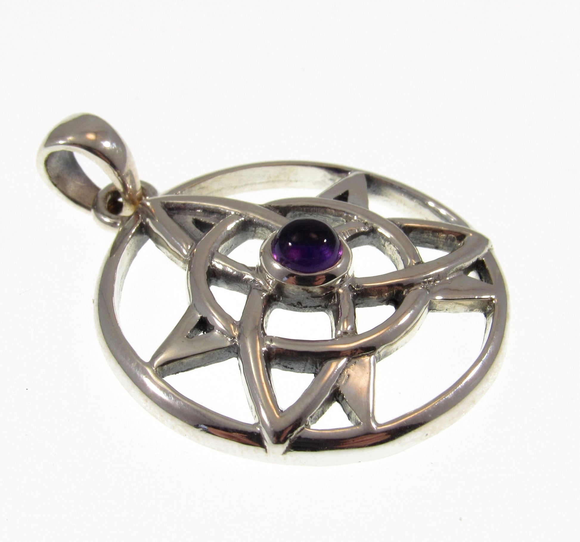 Solid 925 Sterling Silver Druid Amulet With Gemstone, Celtic Trinity Knot & Pentagram Star Pendant, Magical Protection and Wisdon Talisman