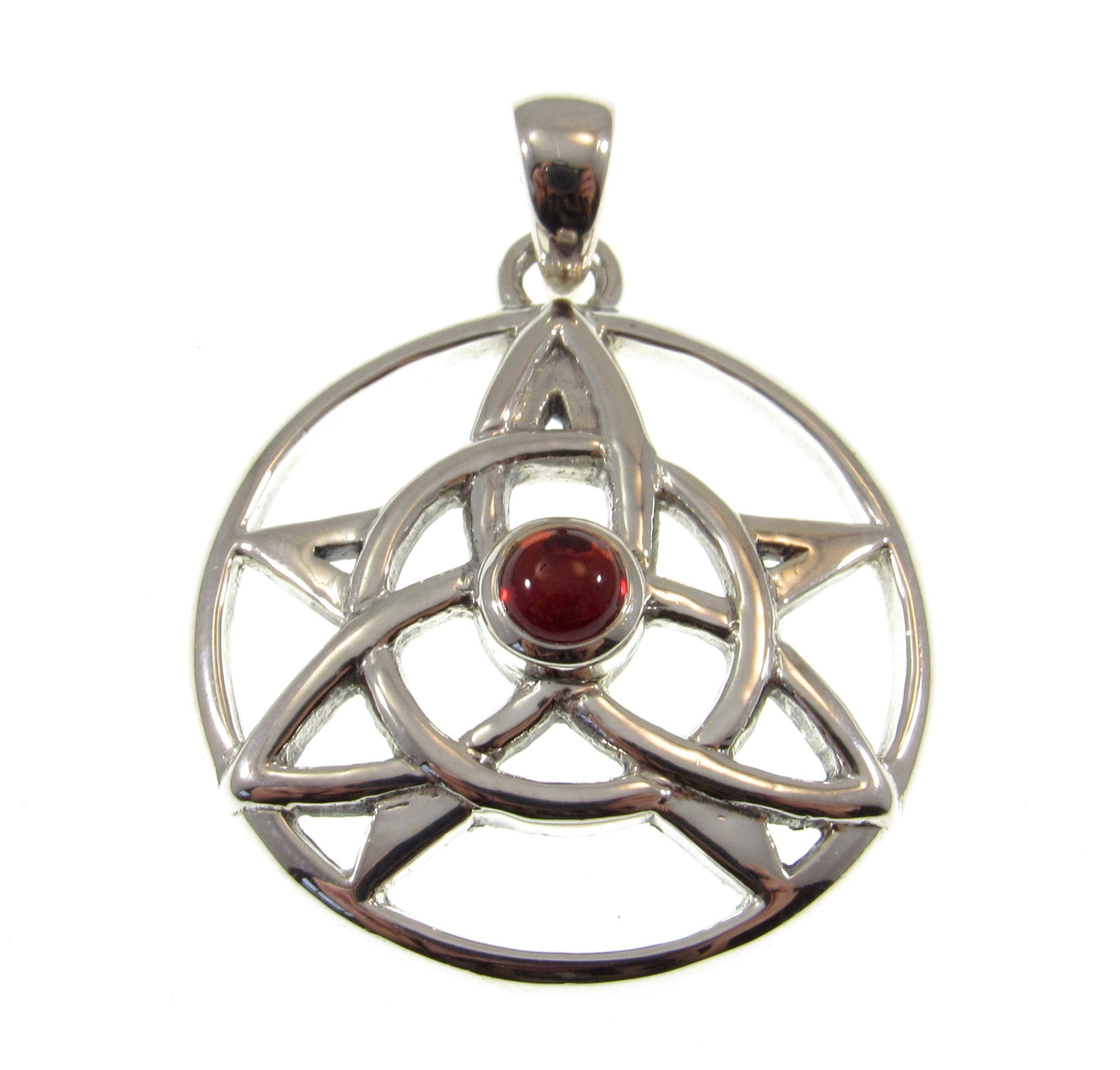Solid 925 Sterling Silver Druid Amulet With Gemstone, Celtic Trinity Knot & Pentagram Star Pendant, Magical Protection and Wisdon Talisman