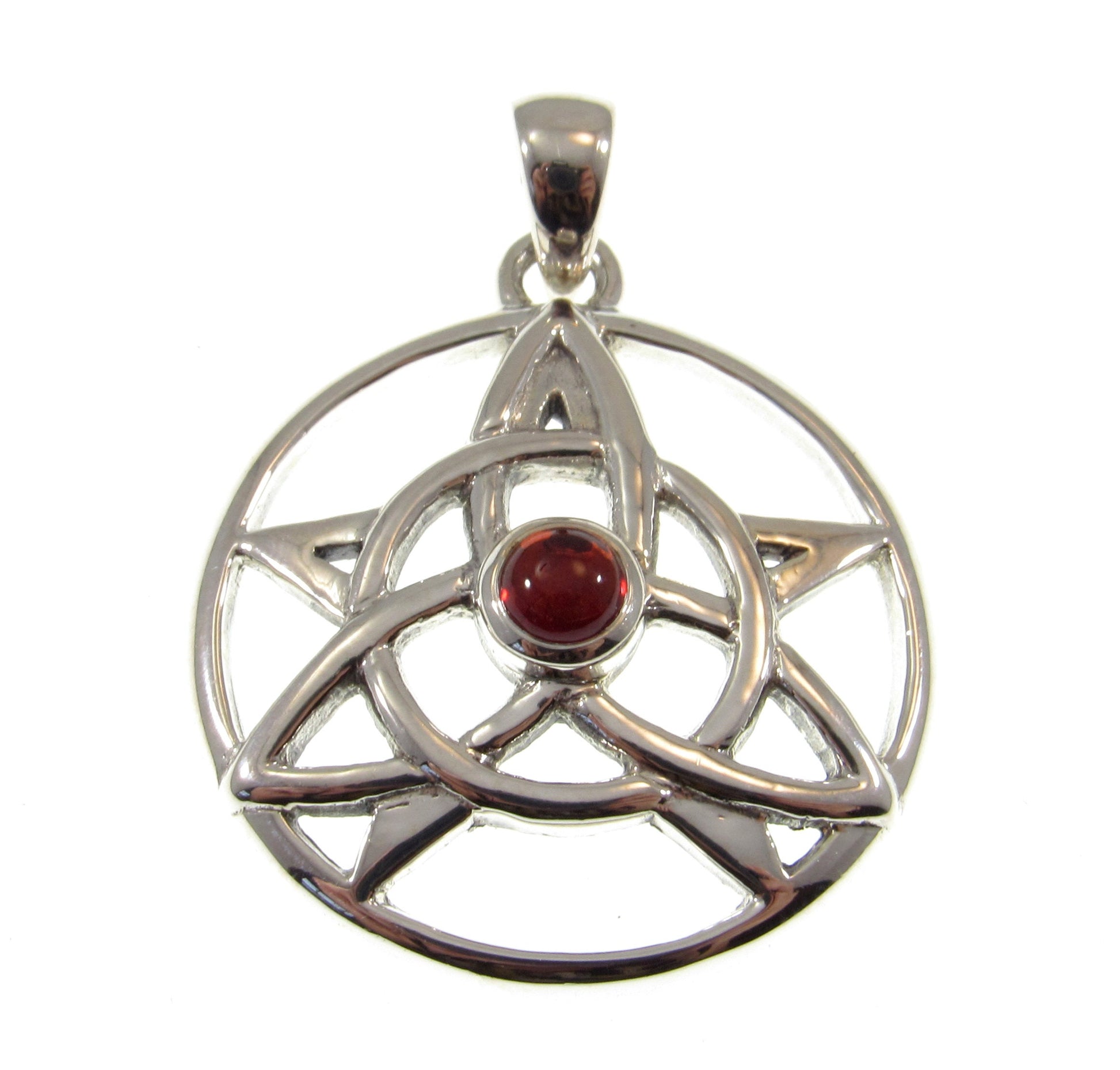 Solid 925 Sterling Silver Druid Amulet With Gemstone, Celtic Trinity Knot & Pentagram Star Pendant, Magical Protection and Wisdon Talisman