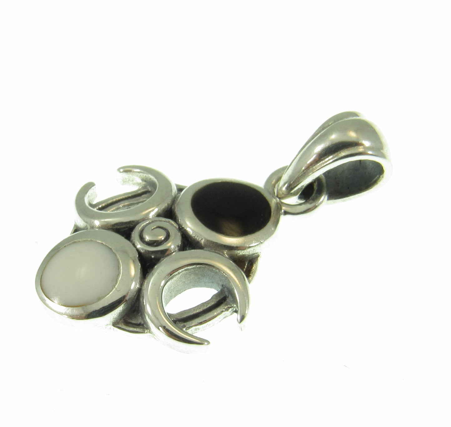 Solid 925 Sterling Silver Phases of the Crescent Moon Celestial Pendant With Enamel Accents