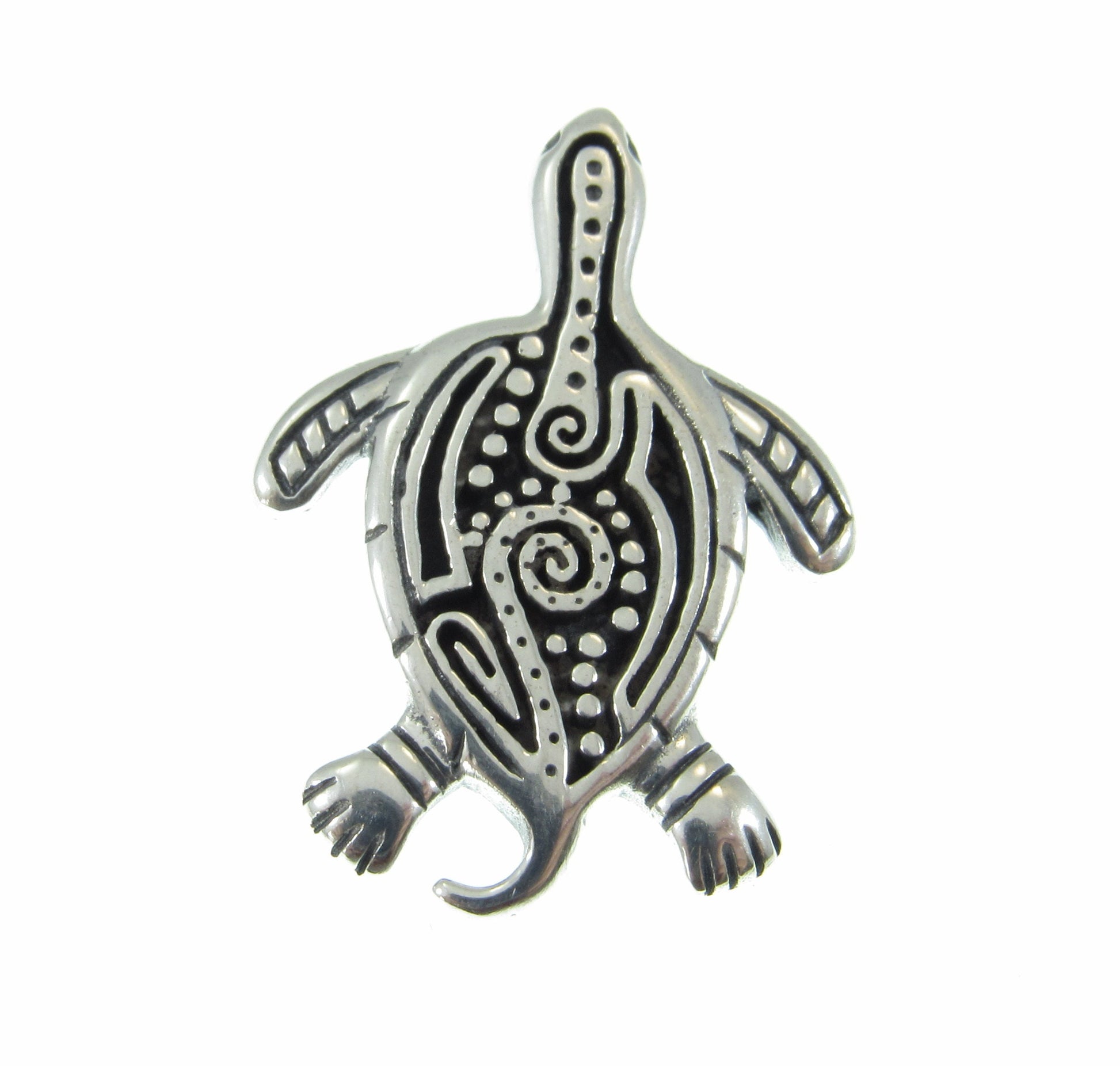 Solid 925 Sterling Silver Aboriginal Turtle Slide Pendant, Choose Blue Enamal Accents, Turtle Spirit Animal Protection