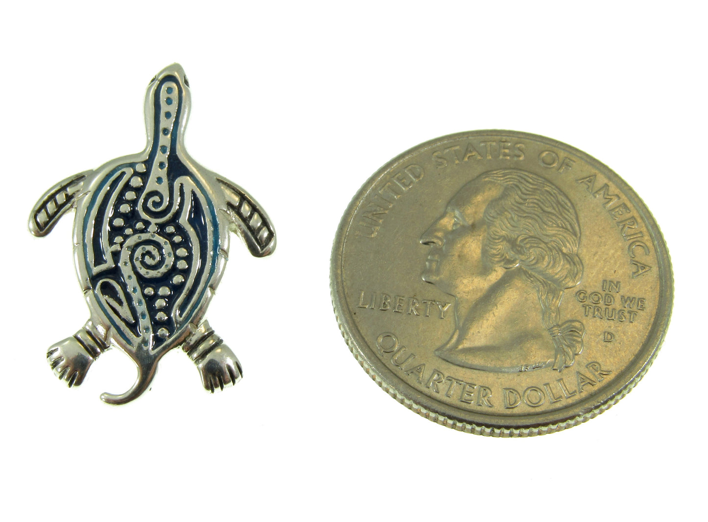 Solid 925 Sterling Silver Aboriginal Turtle Slide Pendant, Choose Blue Enamal Accents, Turtle Spirit Animal Protection