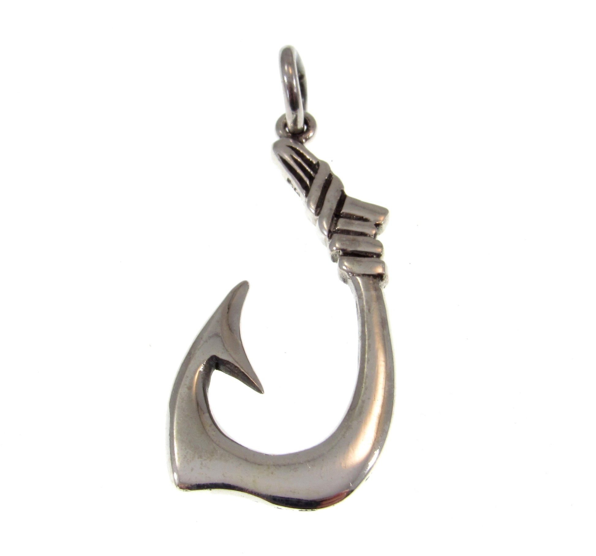 Solid 925 Sterling Silver Fish Hook Pendant – Hawaiian Makau Necklace Charm, Fisherman Jewelry, Polynesian Symbol of Strength & Good Luck